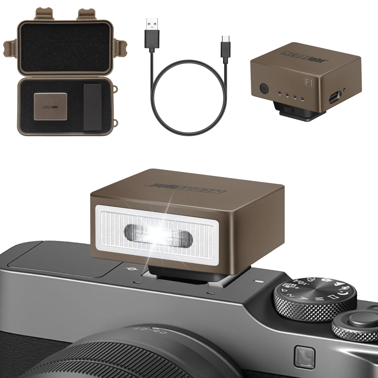 Medalight F1 Mini Camera Flash Camera Flash Speedlite For Ricoh (Gr3/Gr3X,Etc.) Fuji/Sony/Nikon/Canon,Digital Film Cameras,Porta