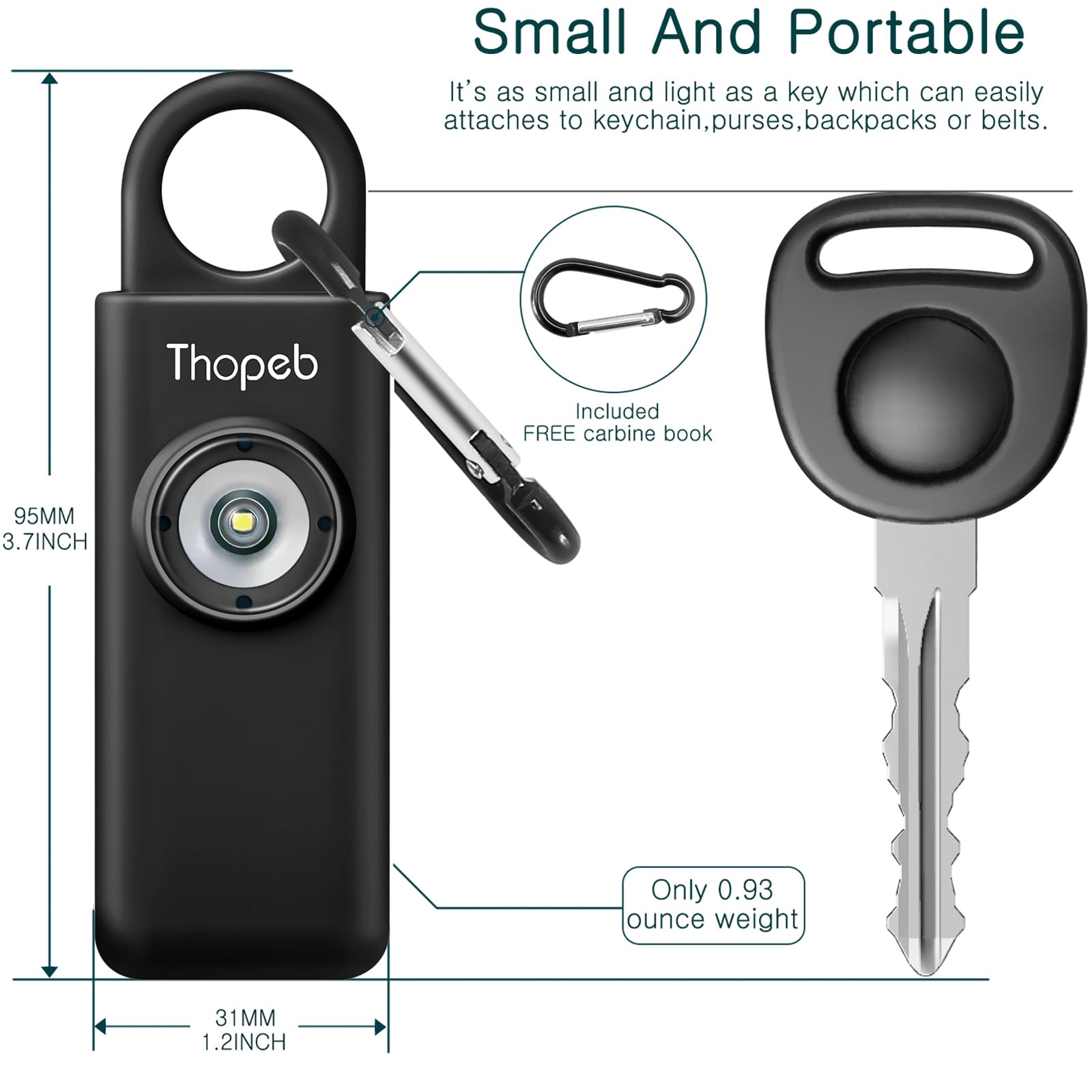 Thopeb The Original Personal Safety Alarm For Womenn By Women  Loud Siren Birdie Sound, Strobe Sos Led Light And Key Chain In A