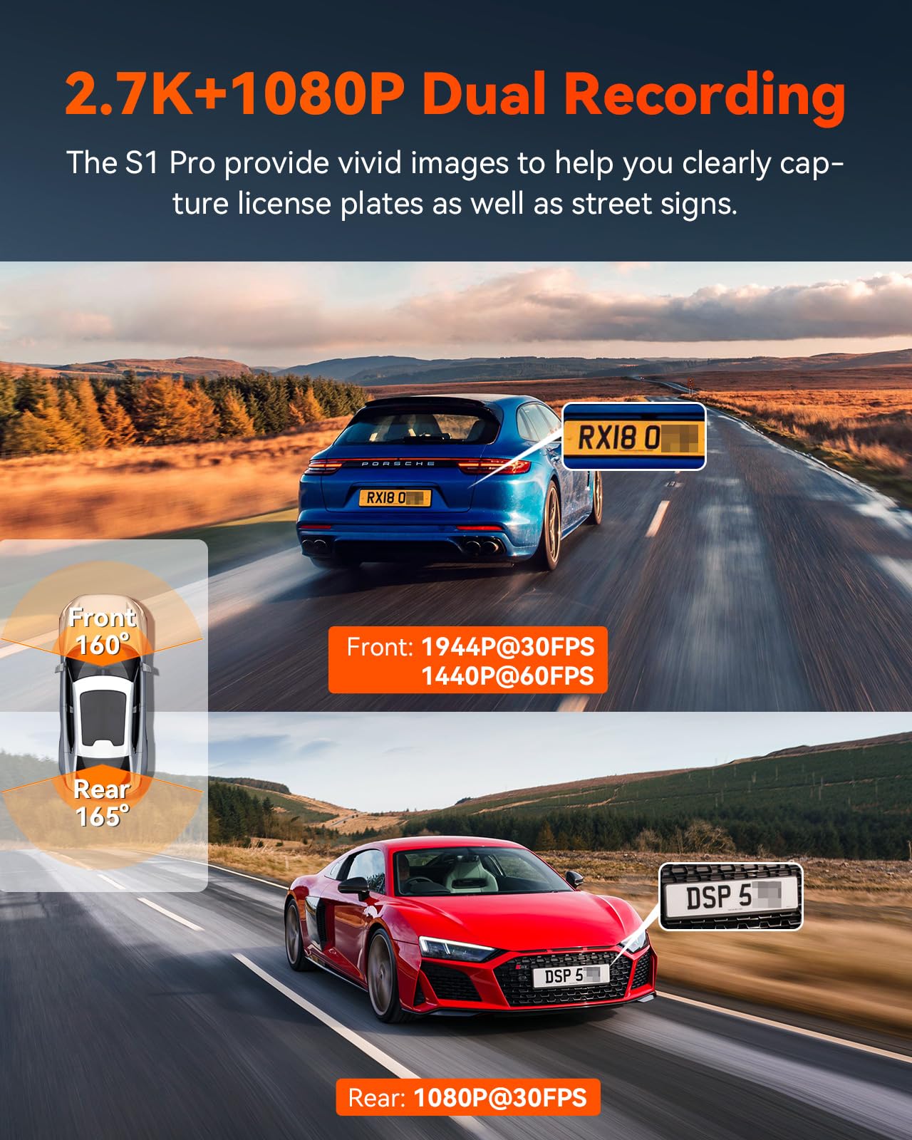 Vantrue S1 Pro 2.7K Front And Rear 5G Wifi Dual Dash Cam, Starvis 2 Hdr Night Vision, Lte Support, 1440P 60Fps Hidden Dash Camer