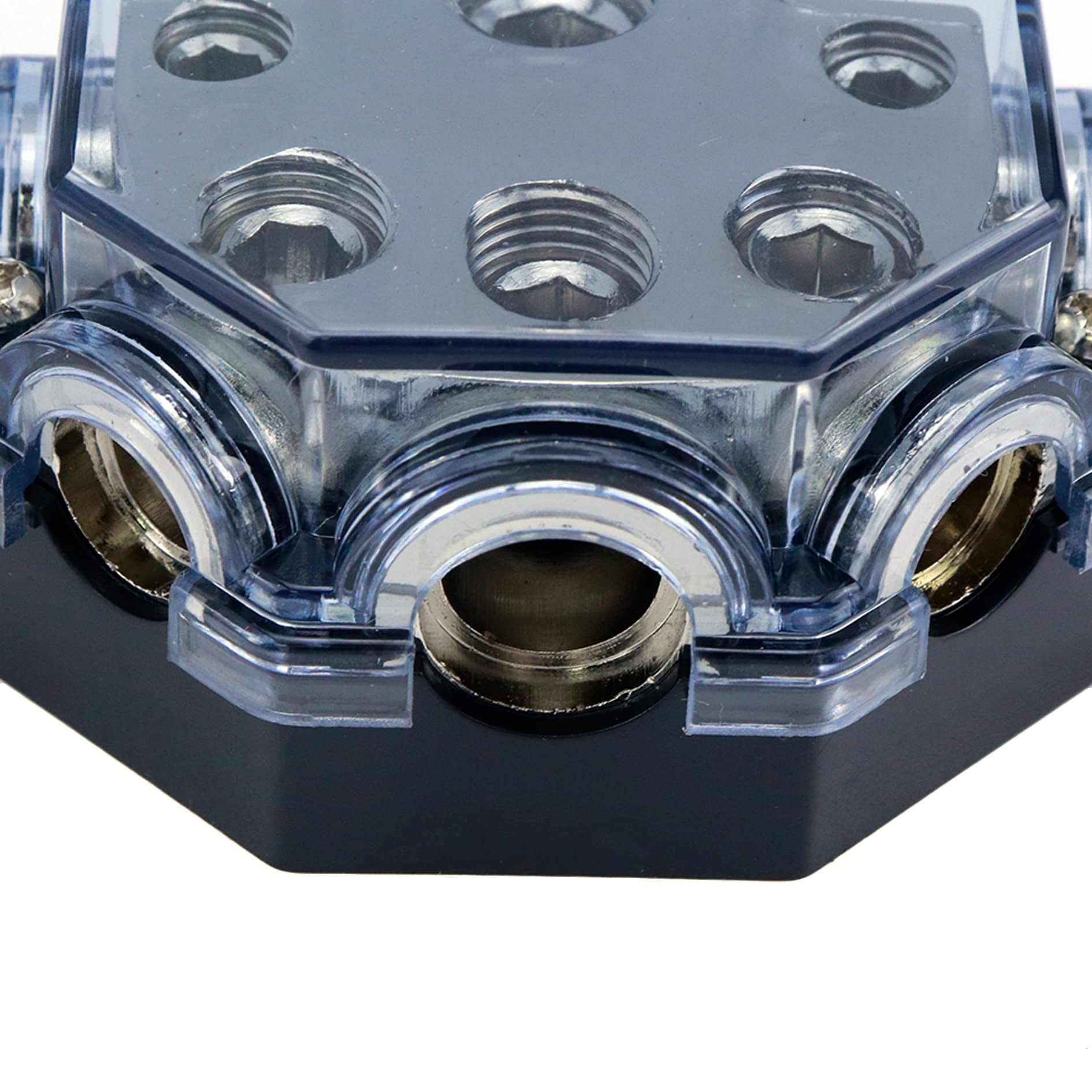 S Sydien 1Pc Power Distribution Block Car Audio 1 In 5 Ways Out Car Audio Distribution Block 0 Gauge Input 2/4/8 Gauge Out Ground Cable Splitter Distribution Block For Automotive