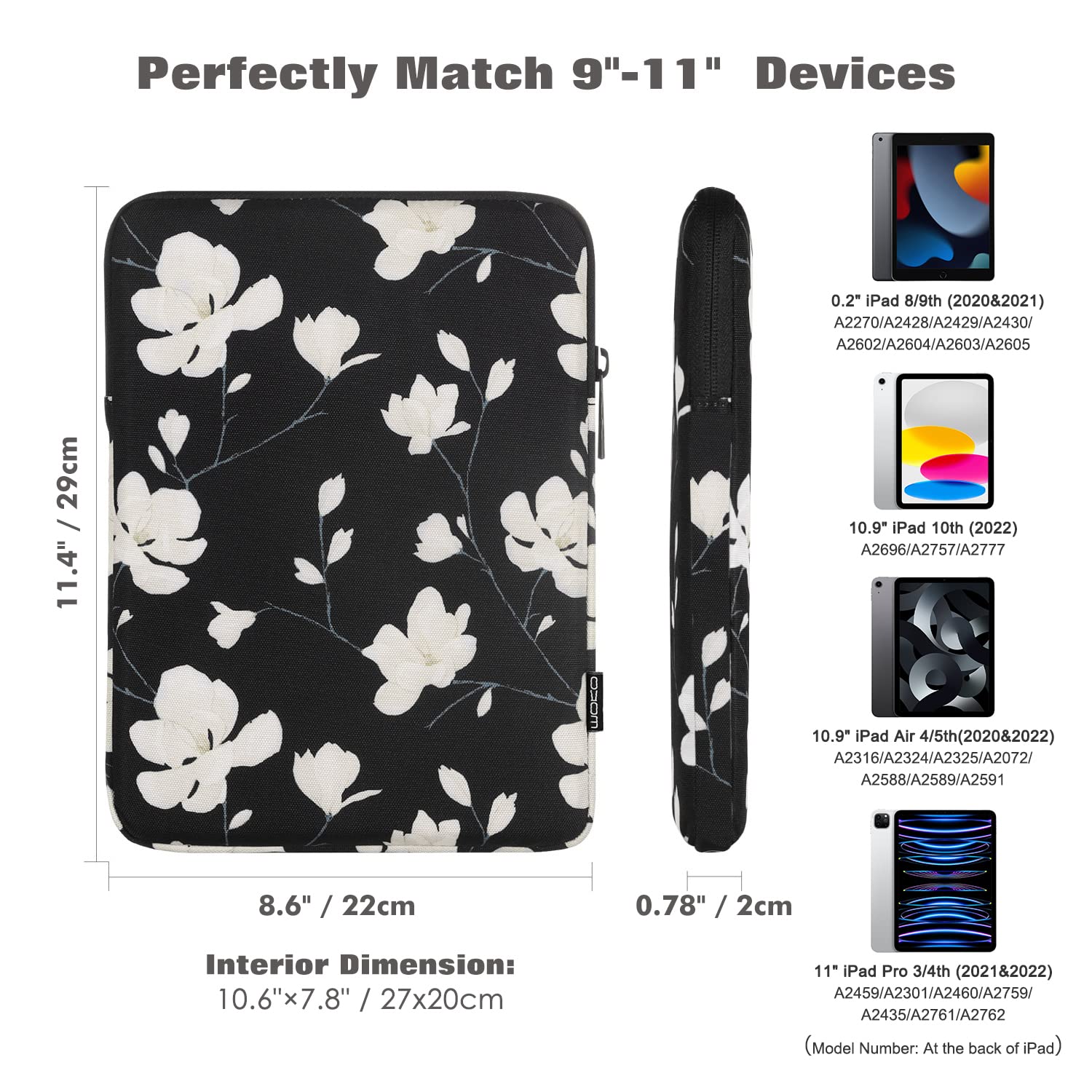 MoKo 9 11 Inch Tablet Sleeve Bag Carrying Case Fits New 11 inch iPad Pro M4/iPad Air M2 2024, iPad Air 5/4/3 10.9'/10.5', iPad Pro 11 M2, iPad 10th 10.9, iPad 9/8th Gen 10.2, Tab S8/S9 11', Magnolia