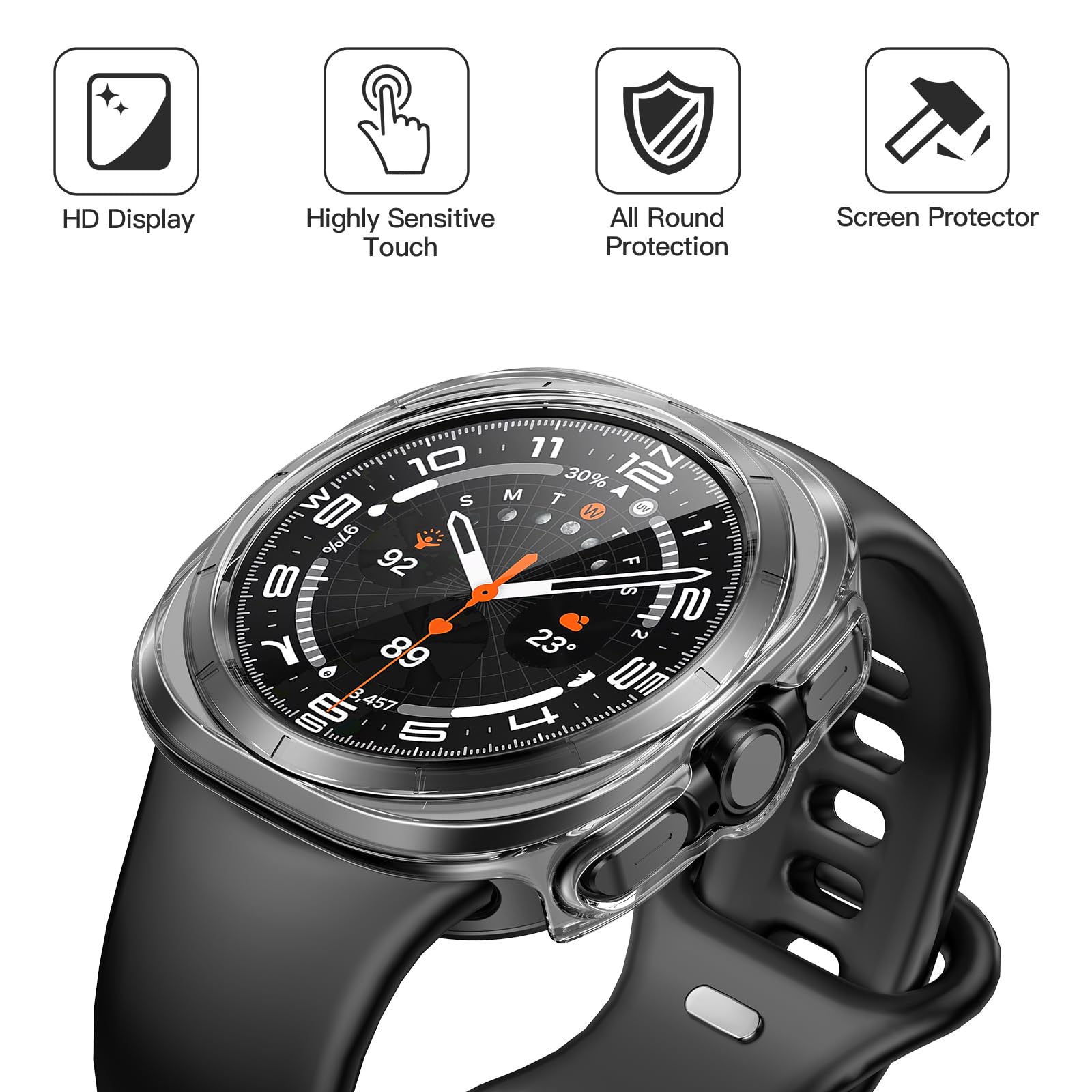 Misxi 2 Pack Hard Pc Case With Screen Protector Tempered Glass For Samsung Galaxy Watch Ultra 47Mm, Scratch Resistant Anti Slip