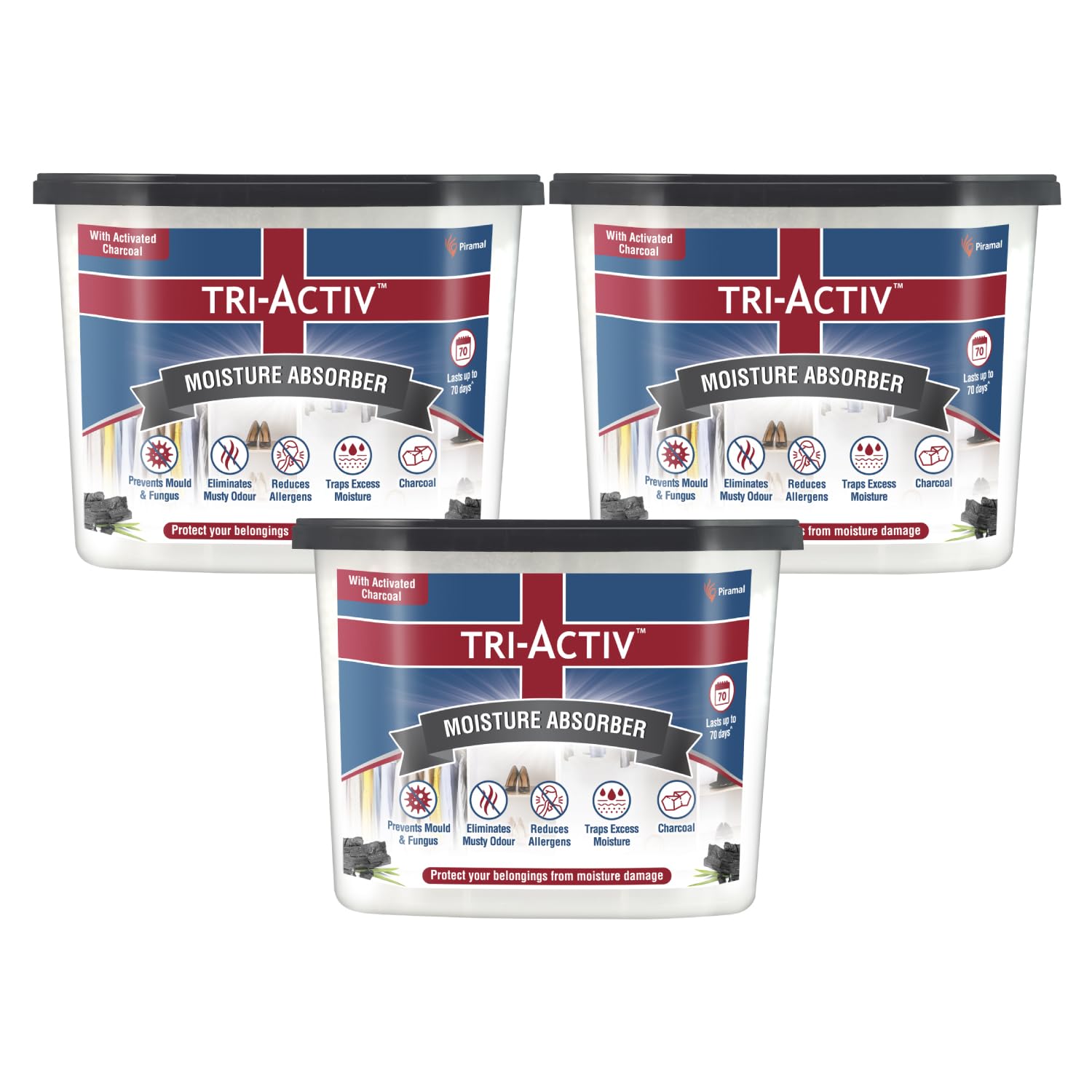 TriActiv Moisture Absorber | Absorbs Upto 600Ml Each|Pack Of 3 | Dehumidifier For Room Moisture | Air Freshener & Humidity Abso