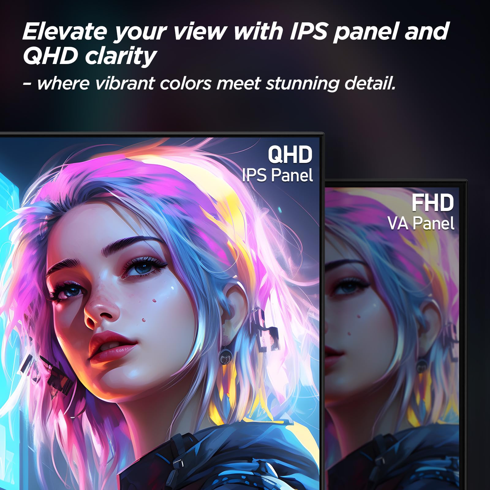 Koorui Monitor, 27'' Qhd Ips Gaming Monitor, 170Hz, 1Ms, Hdr400, Compatibility G Sync And Freesync, Tilt Pivot Swivel Vertical H