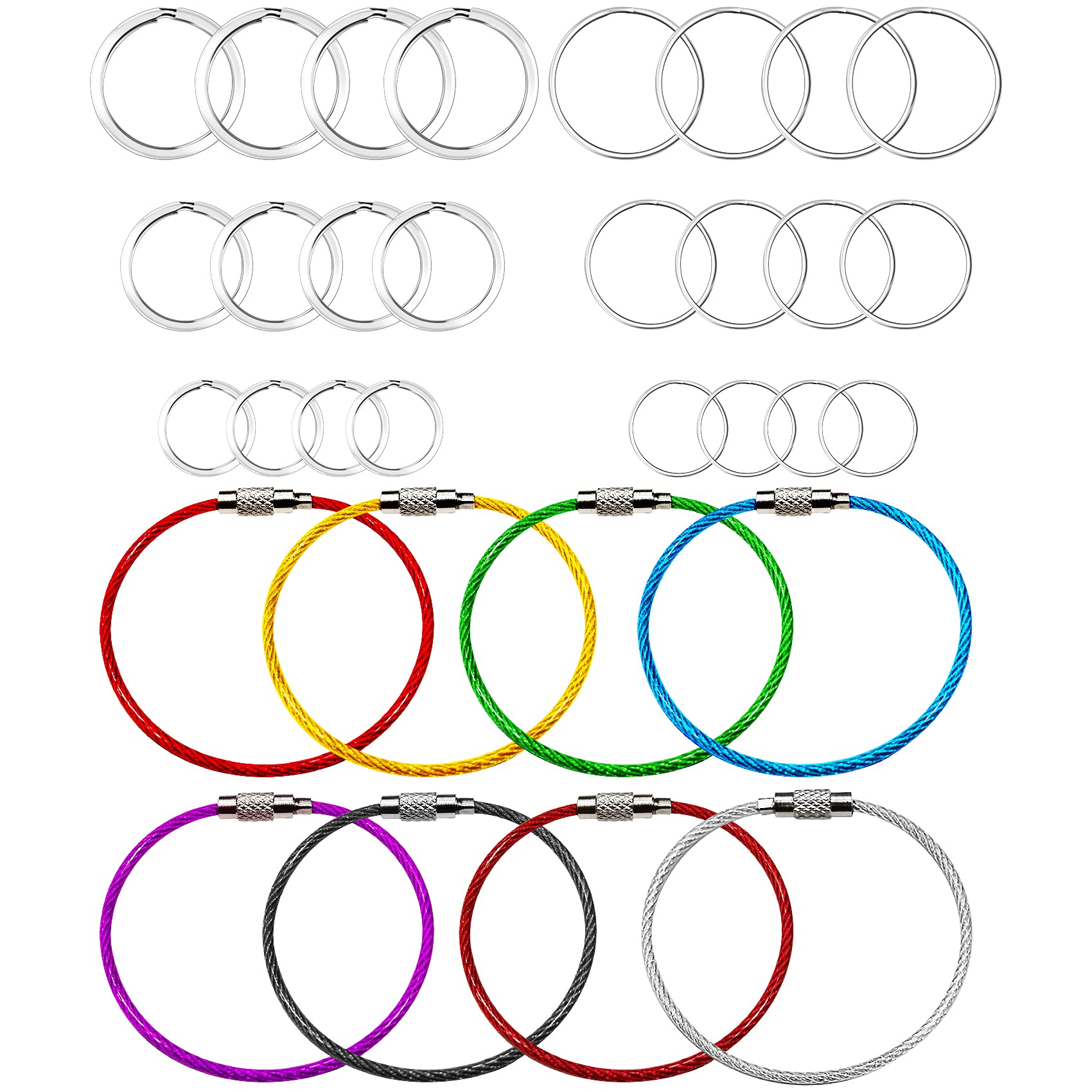 Ldcx Item Key Finder Keychains, 32Pcs Key Rings, Rustproof Round + Flat Circular Keychain (25/30/35Mm), Stainless Steel Wire Key