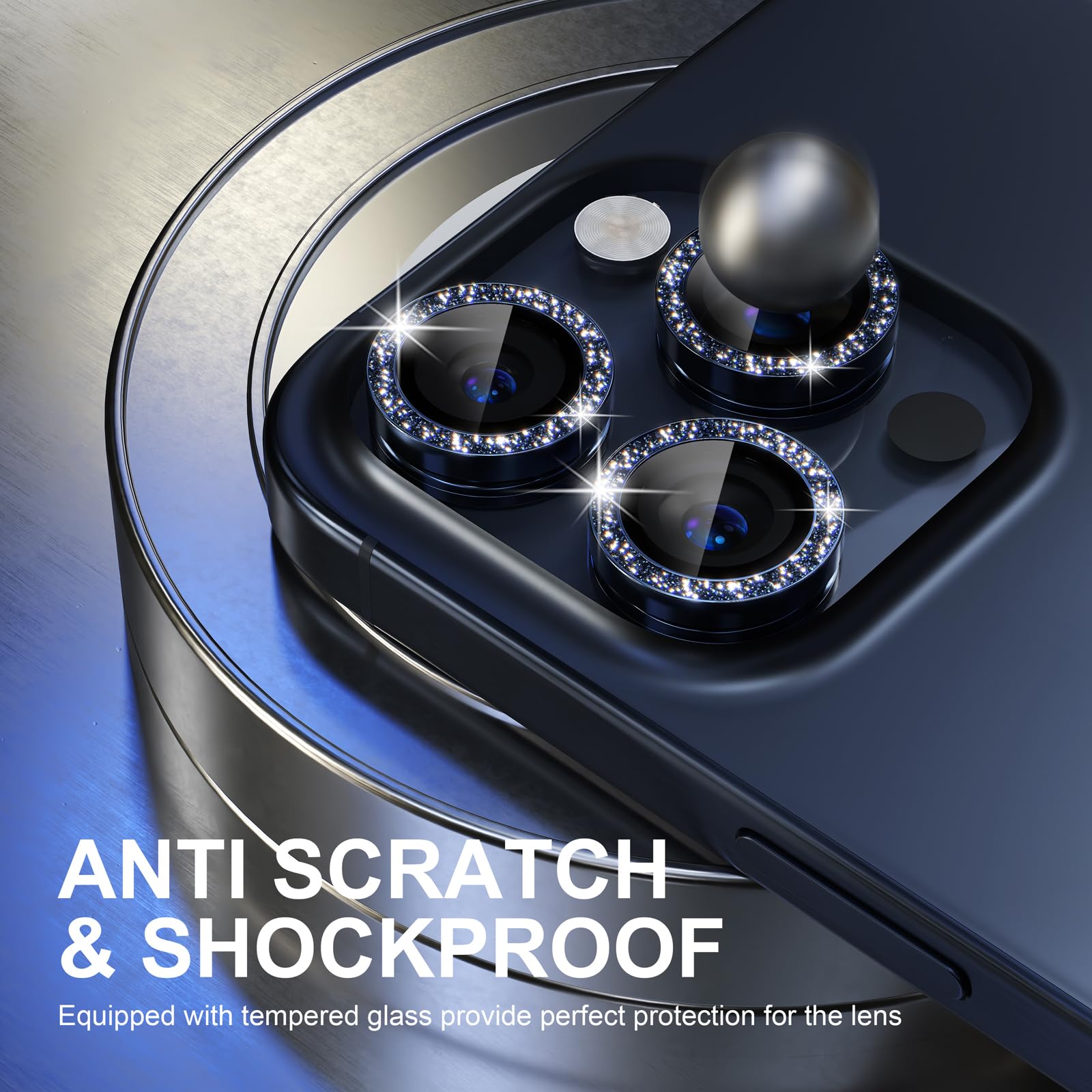 Choiche Compatible For Iphone 15 Pro/Iphone 15 Pro Max Camera Lens Protector Bling, 9H Tempered Glass Camera Cover Screen Protec