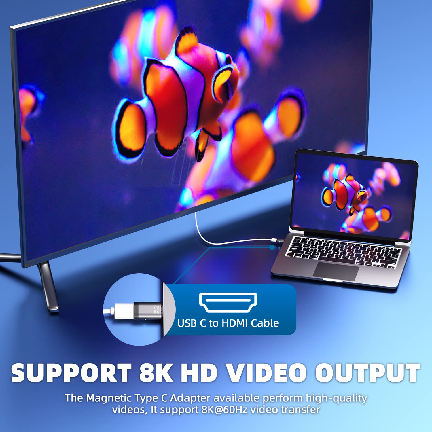 Duhesin Usb C Magnetic Adapter, 2 Pack, 24 Pin Straight With Pd 140W Charge Usb4 40Gbps Data Transfer 8K 60Hz Video For Thunderbolt 3/4, Macbook Pro/Air And More Type C Devices