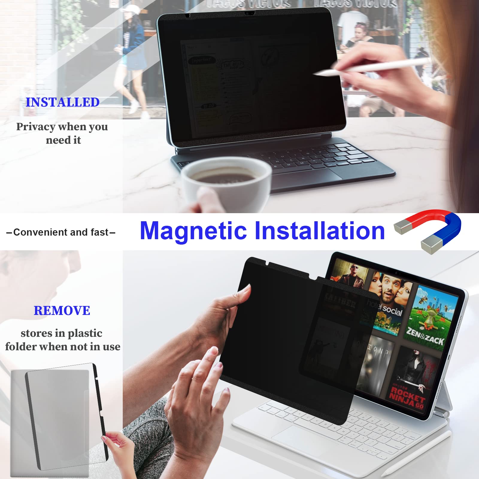 Magnetic Ipad 10.9 10Th Generation 2022 Privacy Screen Protector, Anti Blue Light Glare Spy Privacy Filter For Ipad 10Th Gen 10.