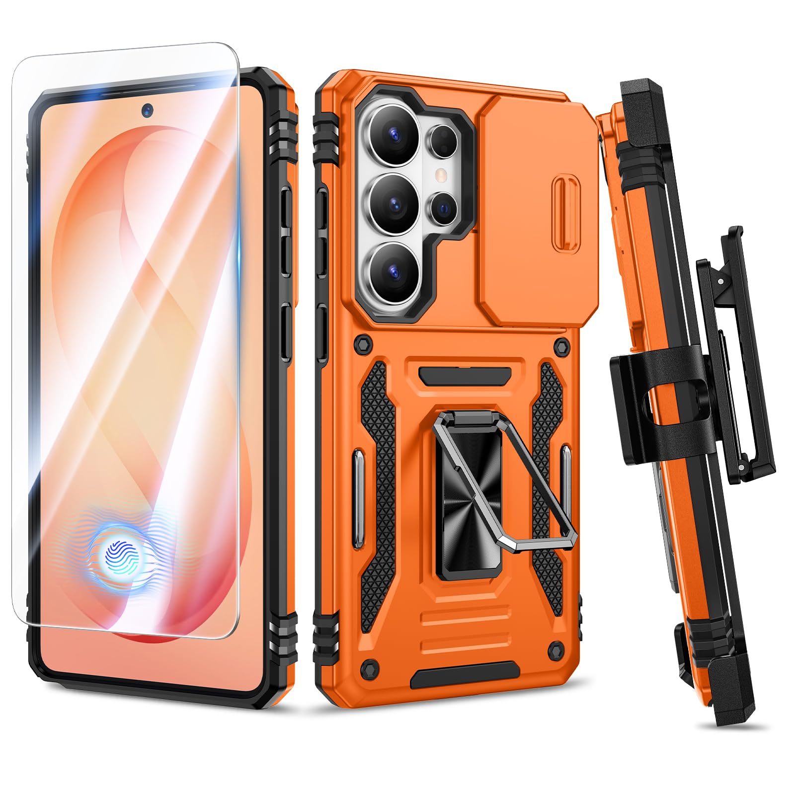 VEGO for Galaxy S26 Ultra Case, with Belt Clip Holster & Slide Camera Protector & Tempered Glass Screen Protector & Ring Kicksta