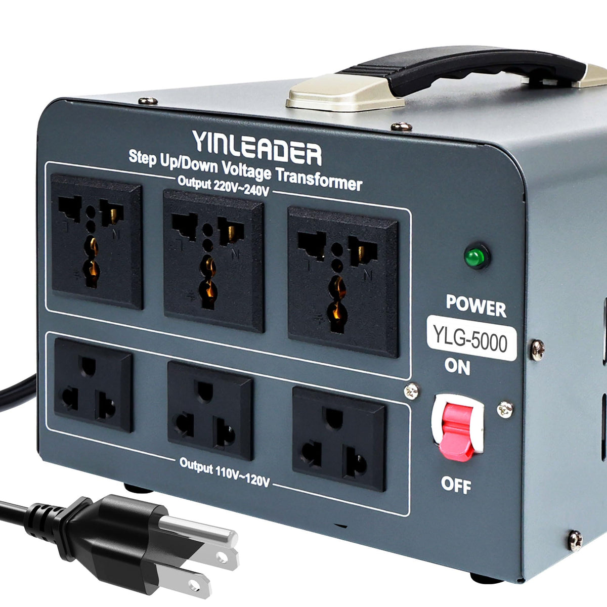 Yinleader 5000 Step Up/Down Transformer Converter 110/120 Volt   220/240 Volt W/Us Power Cord,Circuit Breaker Protection (Grey)