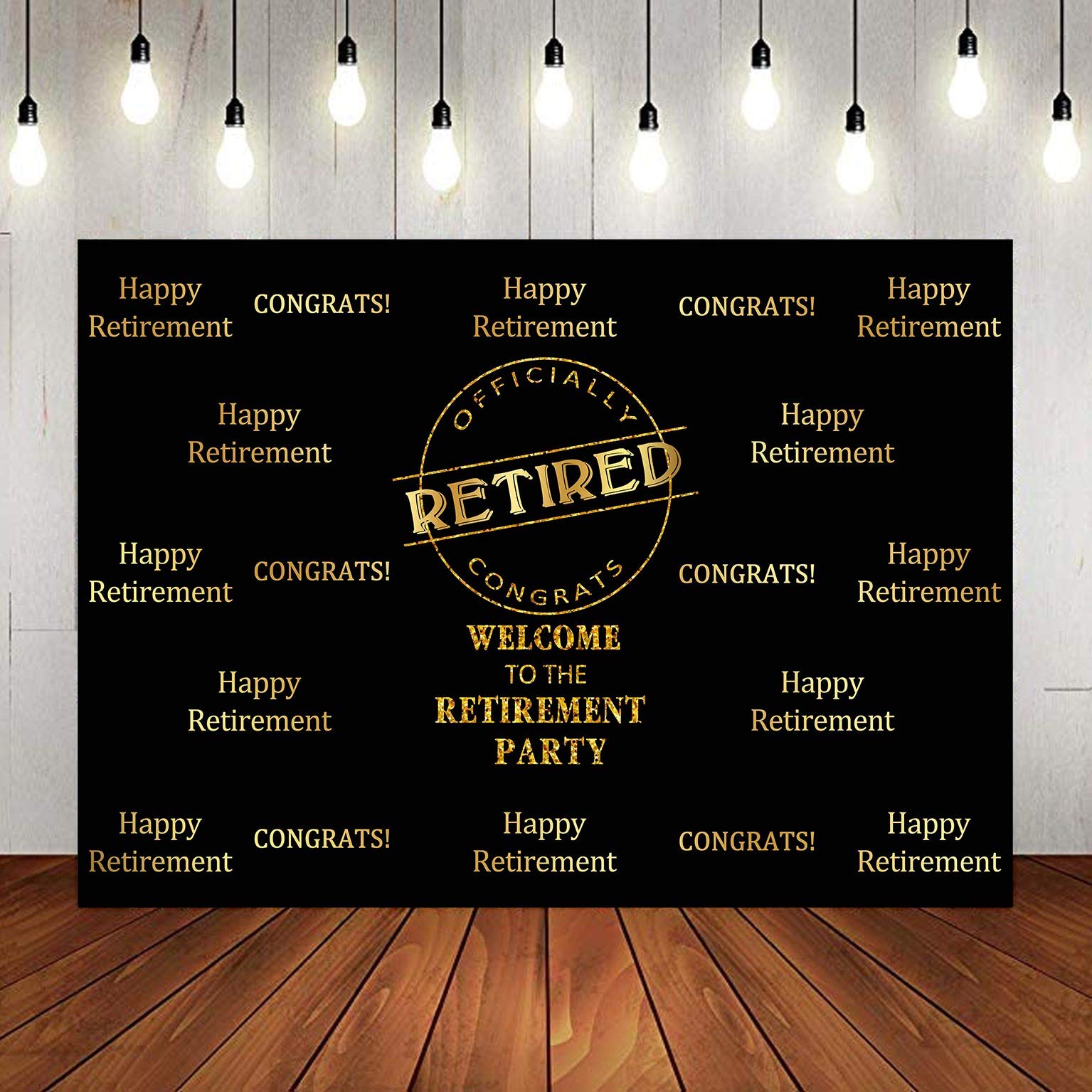 Officially Retired Black Golden Banner Backdrop For Photography, 9X6Ft, Happy Retirement Party Background, Photo Booth Studio Pr