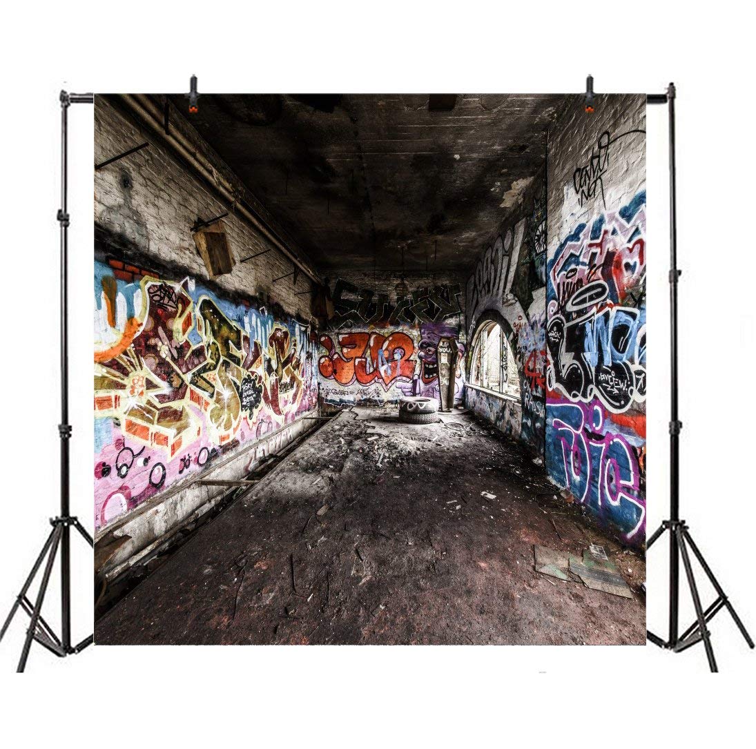 Lfeey 8X8Ft Graffiti Wall Backdrops For Photography Underground Subway Dirty Grunge Street Graffito Birck Wall Punk Style Photos