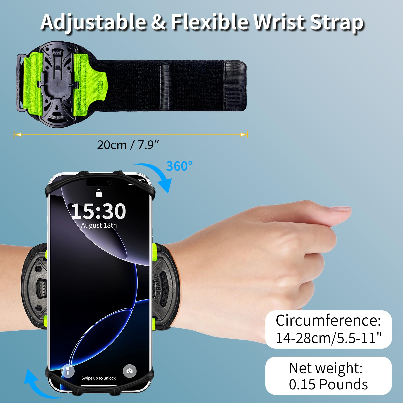Wristband Phone Holder For Running,?360 Rotatable & Upgrade Anti-Drop? Forearm Armband For Iphone 16/15/14/Pro/Mini/12/11/Se/Xr
