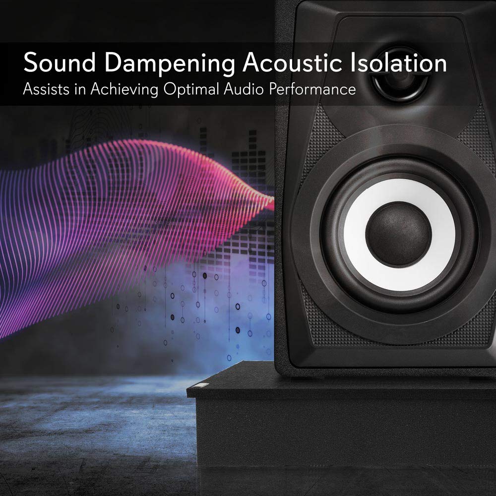 Pyle Sound Dampening Speaker Riser Foam - Audio Acoustic Noise Isolation Platform Pads Recoil Stabilizer W/ Rubber Base Pad For