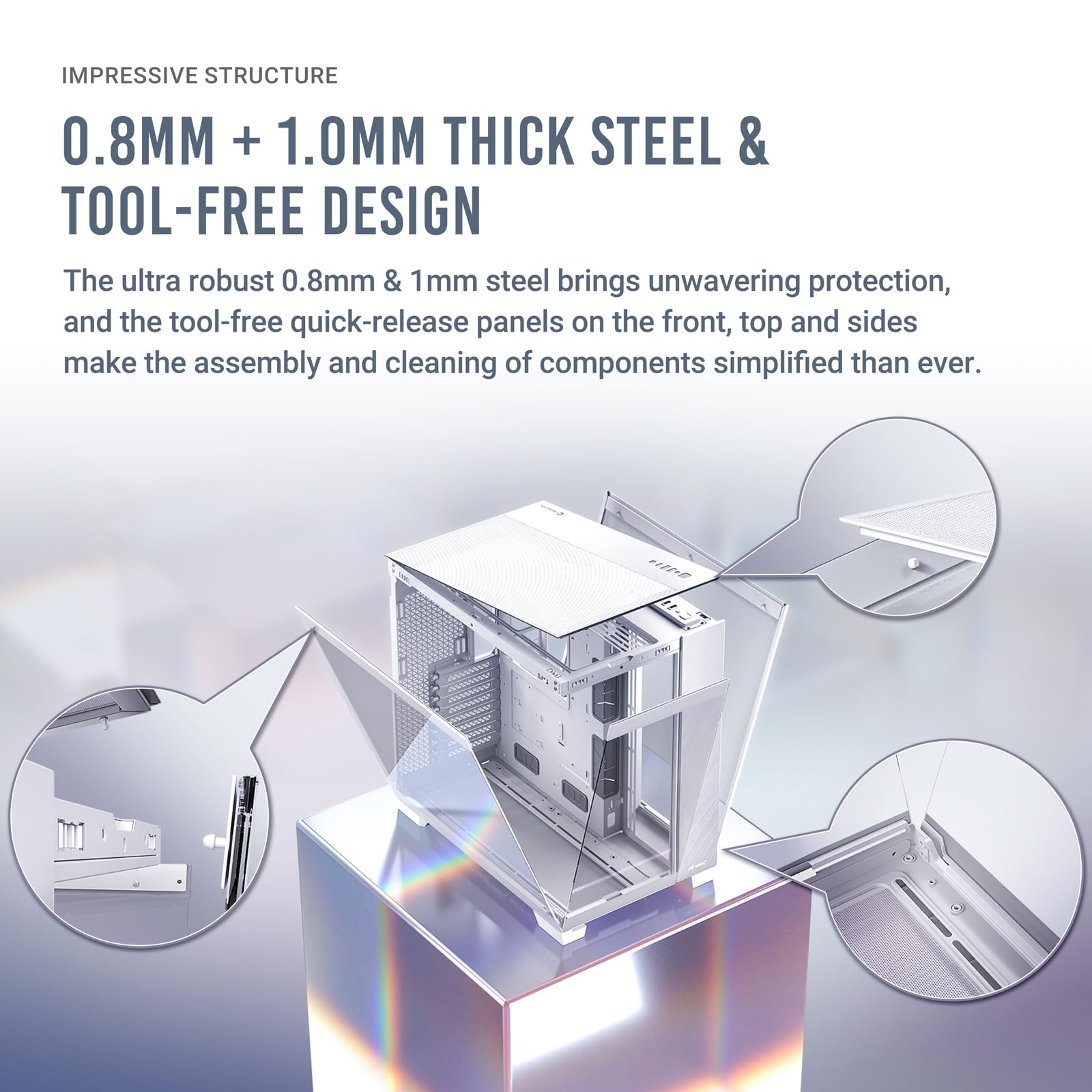 Antec C8 Aluminum White, Fans Not Included, Aluminum Front Panel, Dual-Chamber Layout, Type-C, 360Mm Radiator Support, Seamless