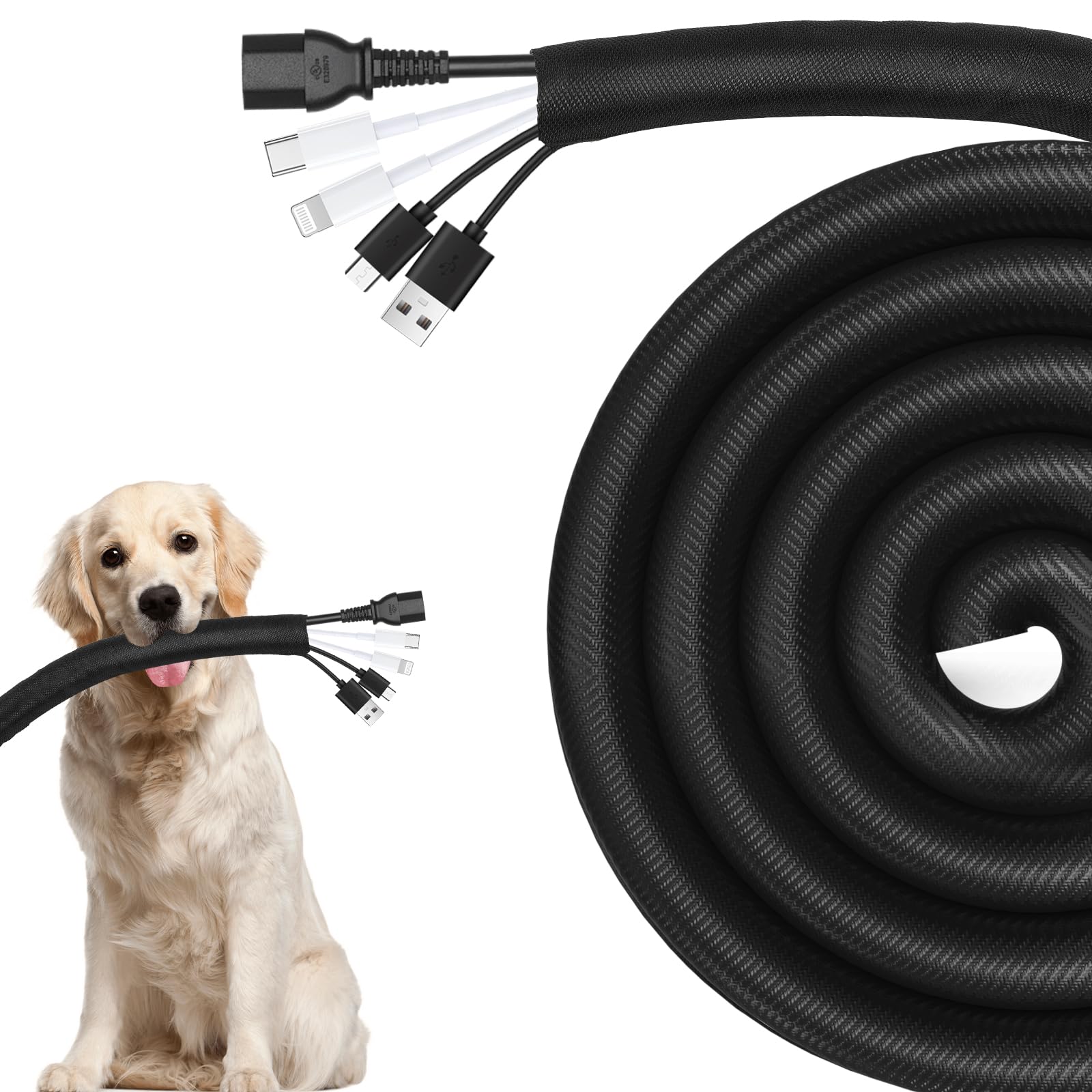Agptek Cable Sleeve Cover, 6.6Ft   1 Inch Dog Cat Cord Protector Management, Protect Cables From Pets Chewing, For Home Desk Aut