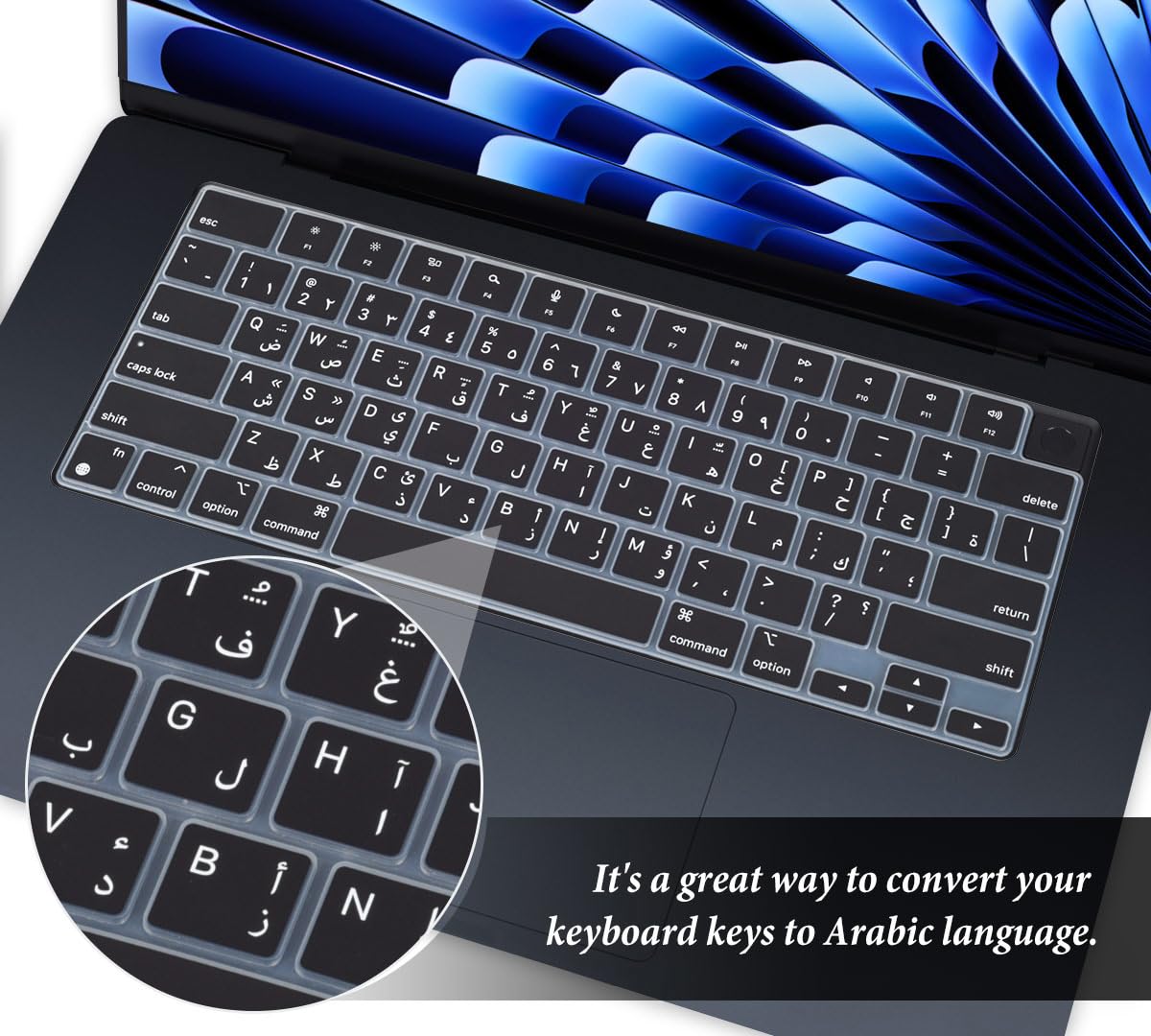 Arabic Keyboard Cover Skin Compatible With Apple 2024 2023 2022 Macbook Air Laptop With M3 M2 Chip 15.3 Inch A3114 A2941/Macbook