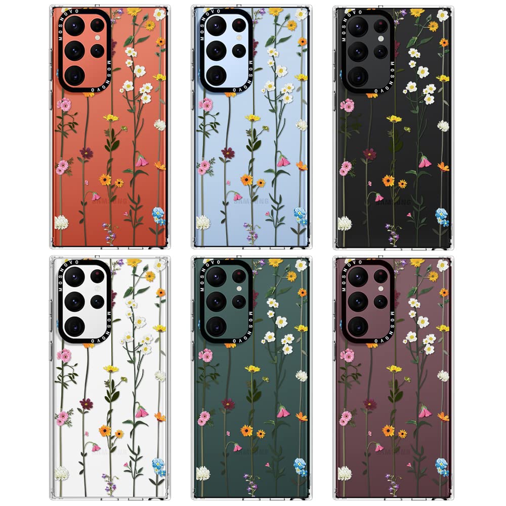 Mosnovo For Galaxy S22 Ultra Case,Samsung S22 Ultra 5G Case, Spring Wildflower Floral Clear Design Shock Absorption Bumper Soft