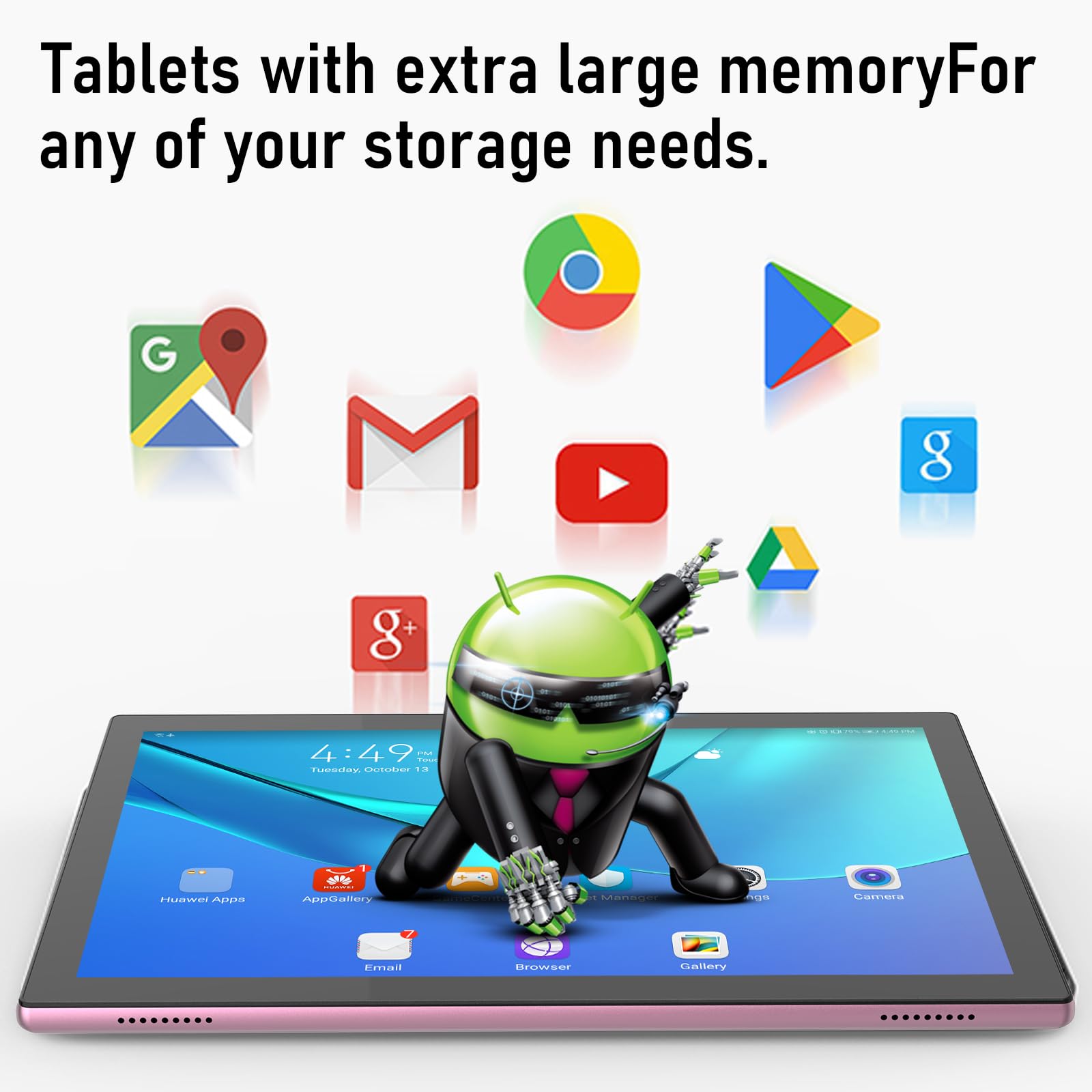 Byandby 2024 Newest Android 12 Tables 10 Inch, 2 In 1 Tablet, Quad Core Processor, 64Gb+4Gb+1Tb Expandable, Wi Fi, Bt, Dual Came