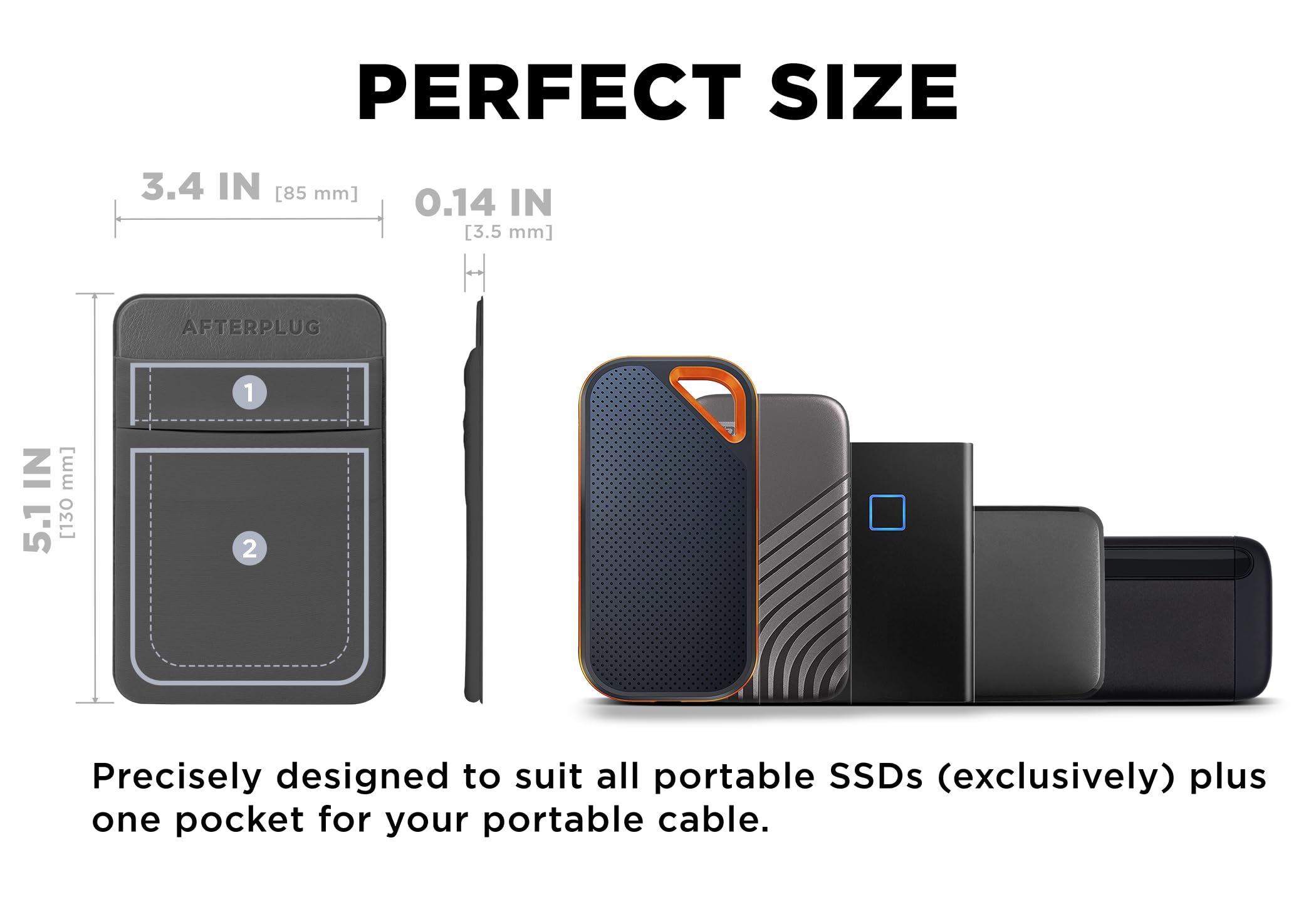 Afterplug 2 Pocket Adhesive Pouch For Laptop, Compatible With External Portable Ssd, Magic Mouse, Usb Cable And More   Gray