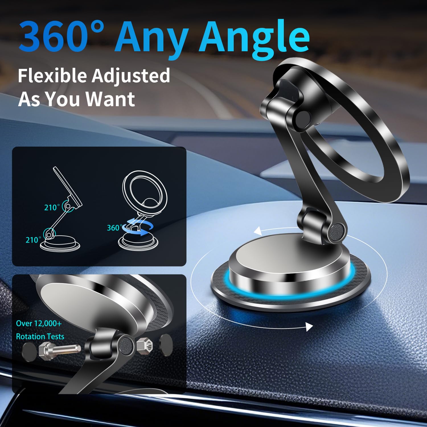 Yaokee Magnetic Car Phone Holder For Magsafe [N55 Strong Magnets], 360Rotation Dashboard Magnetic Phone Holder For Car, Folding