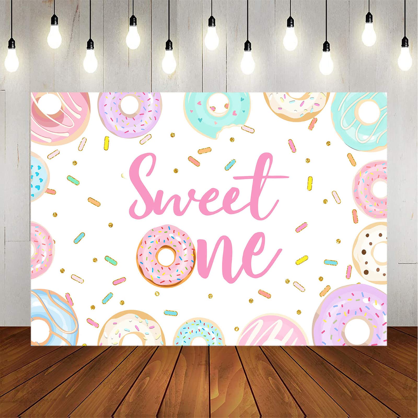 Avezano Donut Sweet One Backdrop Doughnut First Birthday Party Background 7X5Ft Sprinkles Confetti Donuts 1St Birthday Photo Booth Banner Cake Table Decorations For Girls