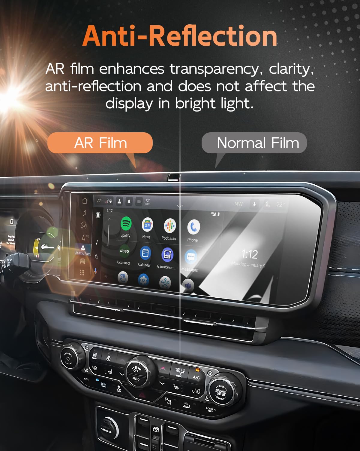 Cdefg 2 Pcs Anti Reflection Screen Protector For 2024 Jeep Wrangler/Jeep Gladiator 2024 Accessories For Wrangler/Gladiator, Jeep Wrangler 4Xe 2024 12.3' Ar Ultra Clear, Anti Glare, 2Pcs