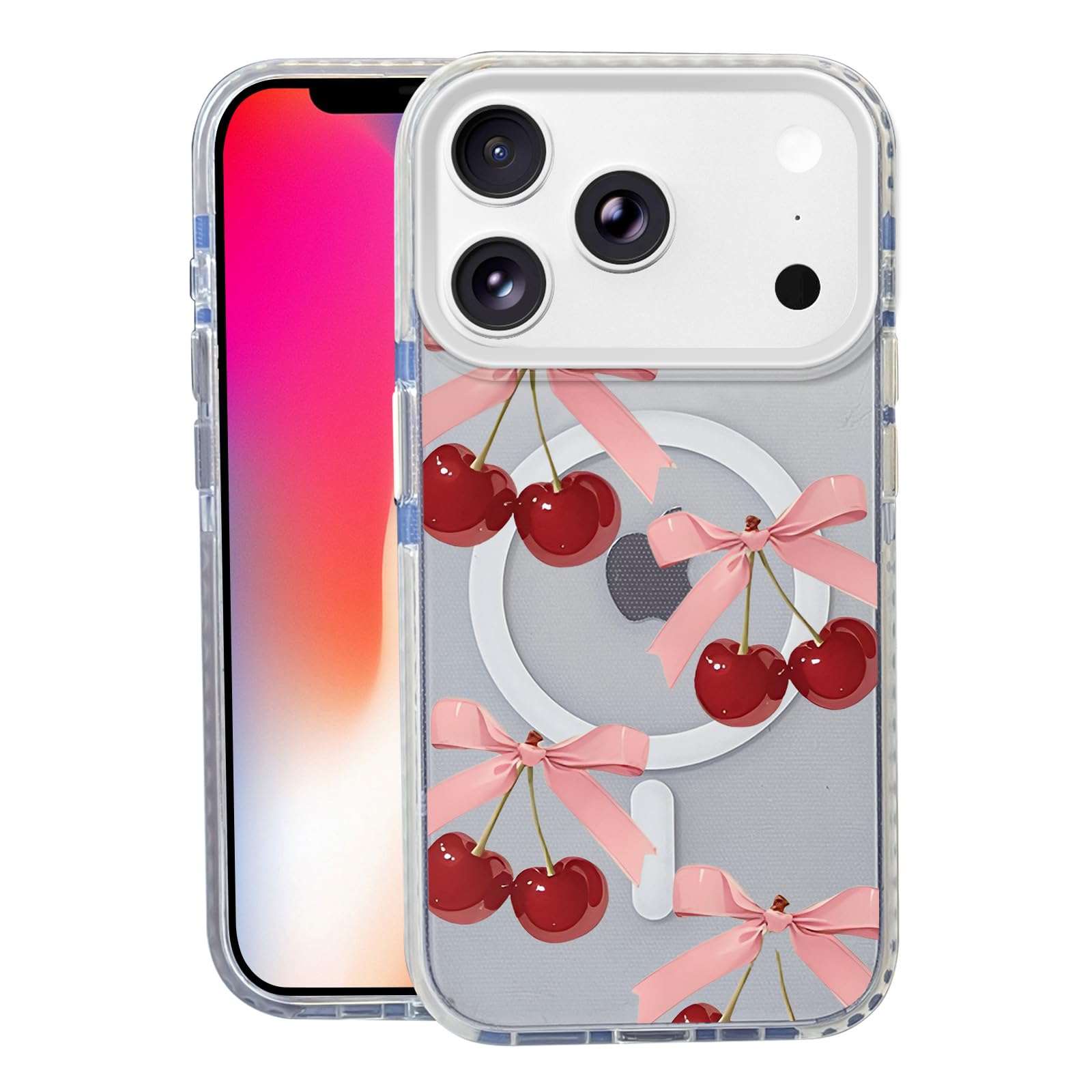 Nimeey Bow Cherry for iPhone 17 Pro Case,MagSafe Compatible,Matte Soft Slim Shockproof Cover,Anti-Fingerprint,Anti-Yellowing,Ant