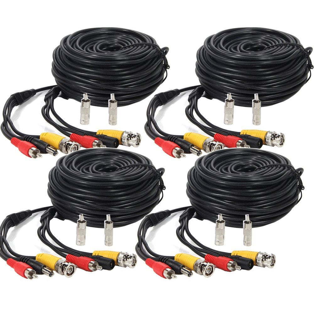 Henxlco 4 Pack 100Ft Security Surveillance Camera Audio Video Power Extension Cable Pre Made All In One Cctv Wire