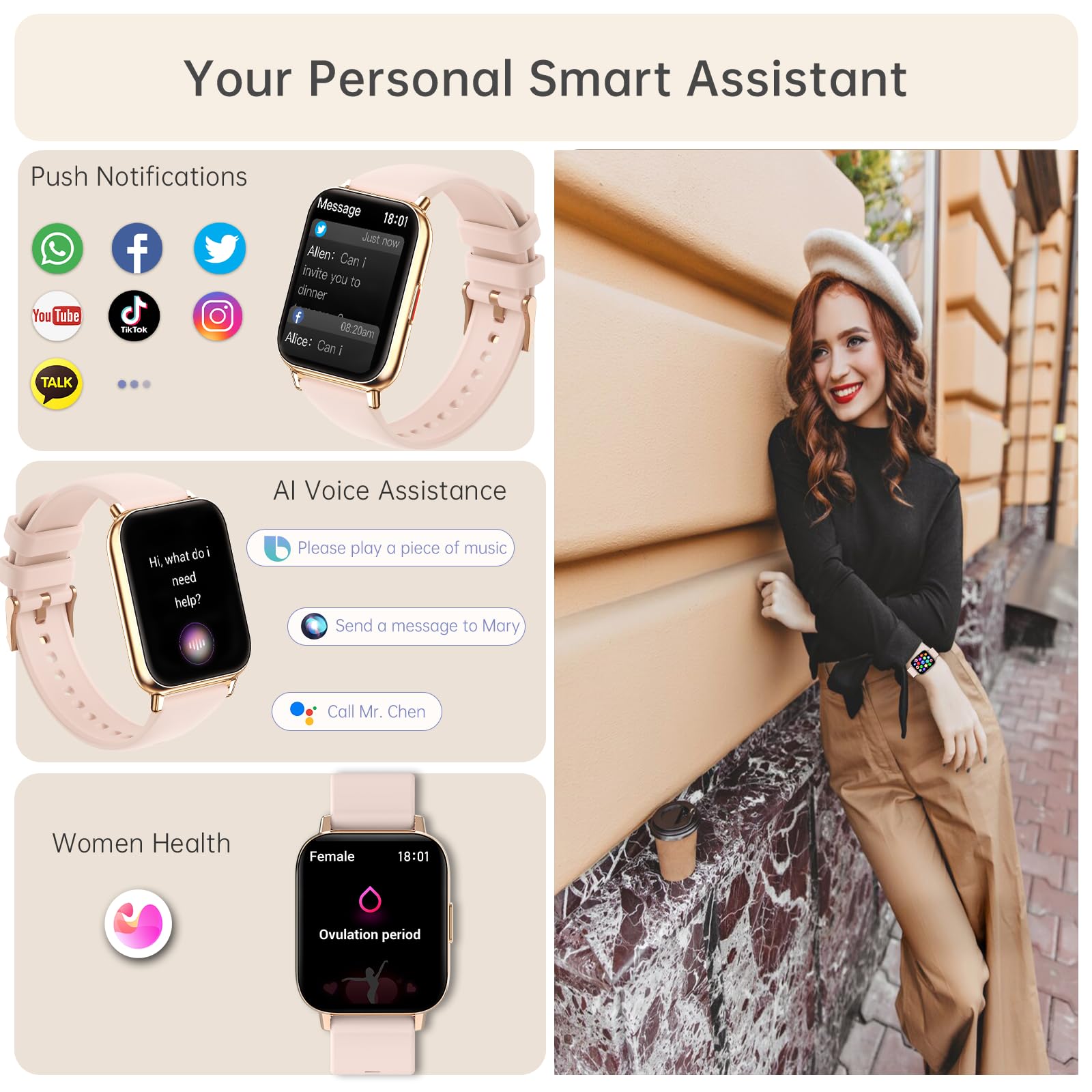 Smart Watch For Women(Answer/Dial Calls) 1.85 Hd Ai Voice Smartwatch With Fitness Tracker/Step Counter/Heart Rate Sleep Monitor,