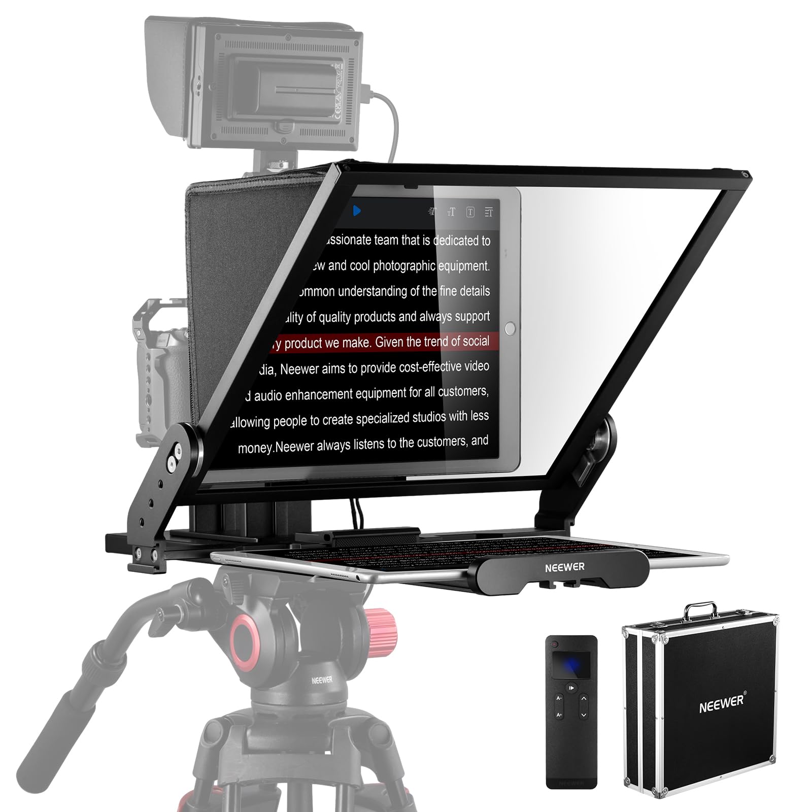 Neewer Teleprompter X17 Ii With Rt113 Remote/App Control, 17'' Hd Beamsplitter All Metal Frame Upgraded Camera Mount Qr Plate Co