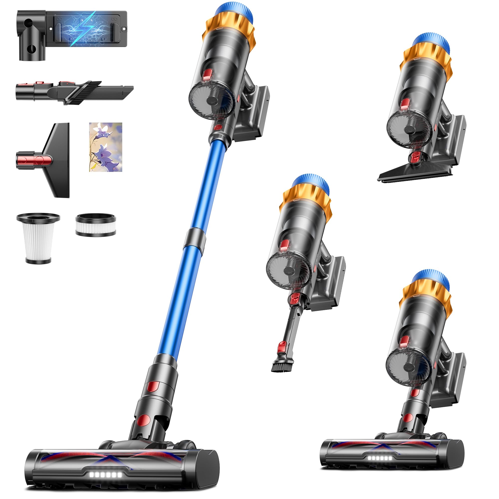 Cordless Vacuum Cleaner, 580W 48KPA 70Mins Vacuum Cleaners for Home, Self-standing Stick Vacuum with Aromatherapy, Anti-Tangle B