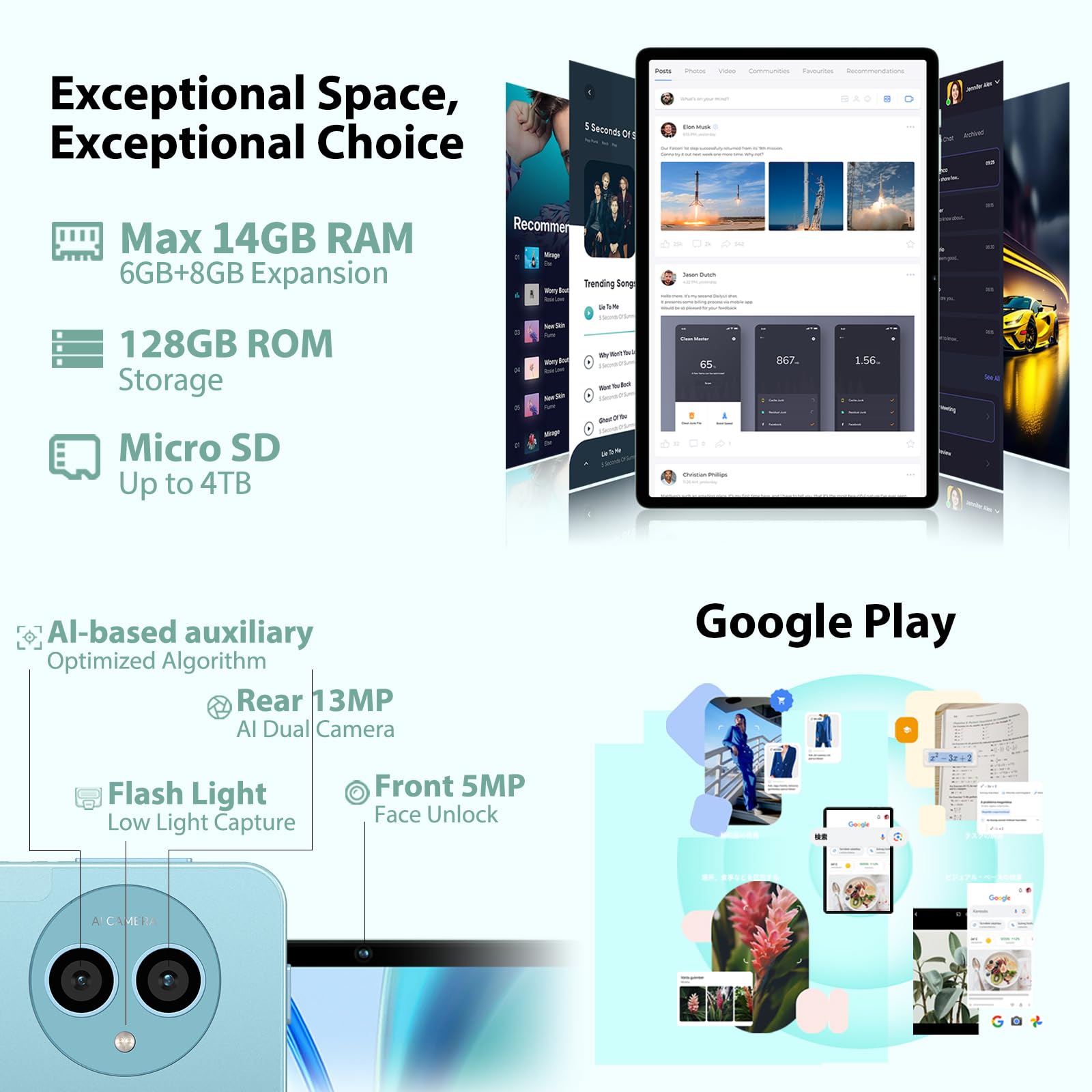 Teclast Tablet 11 Inch Android 14 Tablets, P50 14Gb+128Gb,1Tb Expand, Widevine L1 Compatible 8 Core Tablet With 5G Wifi, 8000Mah