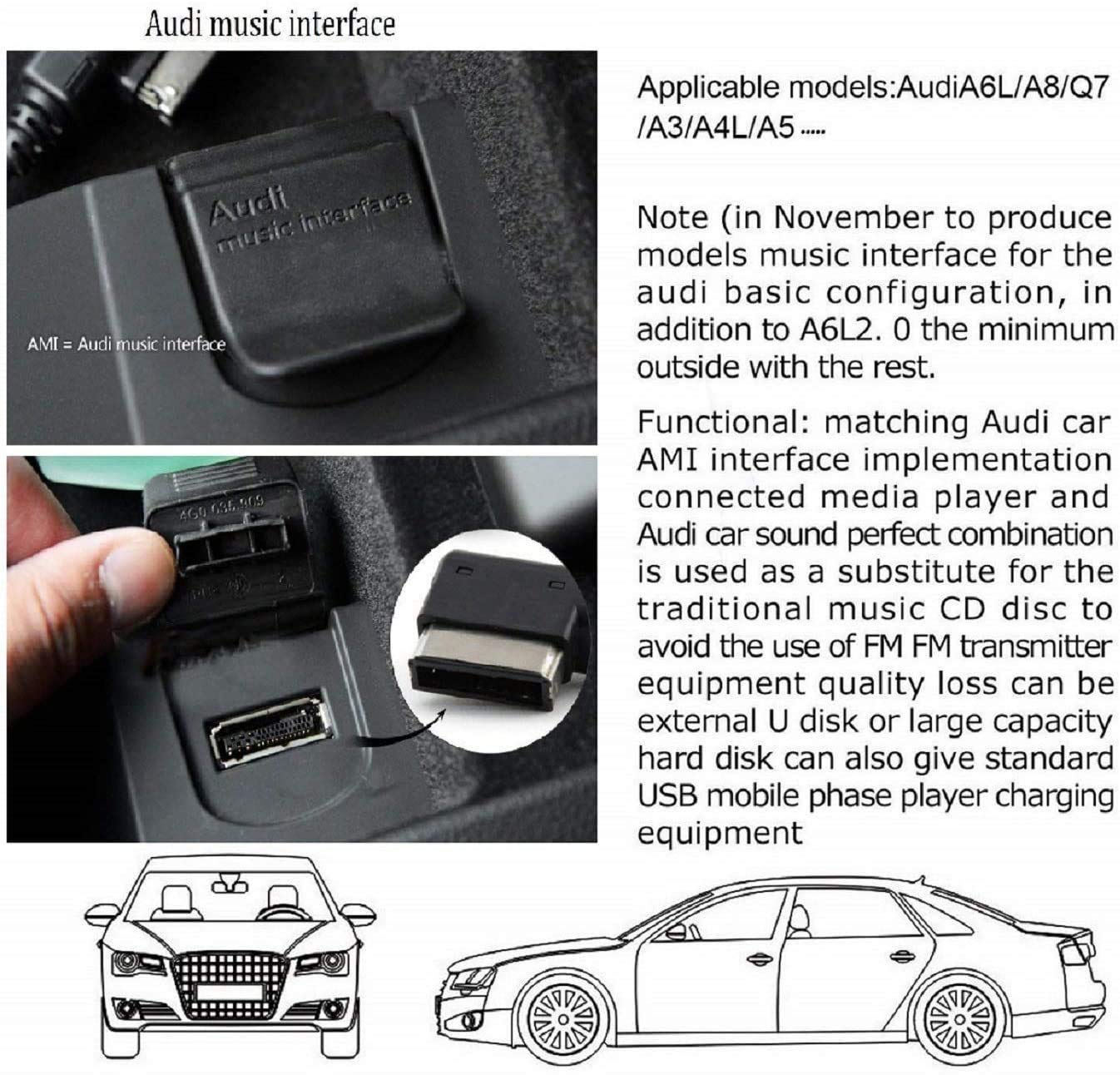 Car Audio Charging Adapter Cord Compatible With Apple Iphone 12 11 Xs Max Xr X 8 7 6 For Audi A3/A4/A5/A6/A8/S4/S6/S8/Tt, Ami Mm