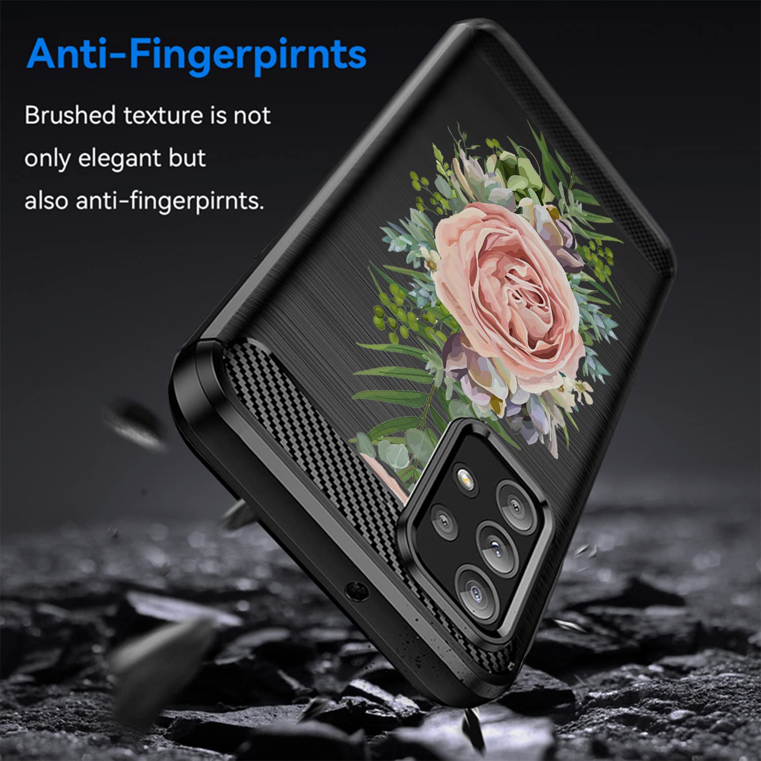 CasesOnDeck Phone Case Compatible with Samsung Galaxy A23 5G / A23 Tribal Floral Matte TPU Flexible Carbon Fiber Textured Pink Rose