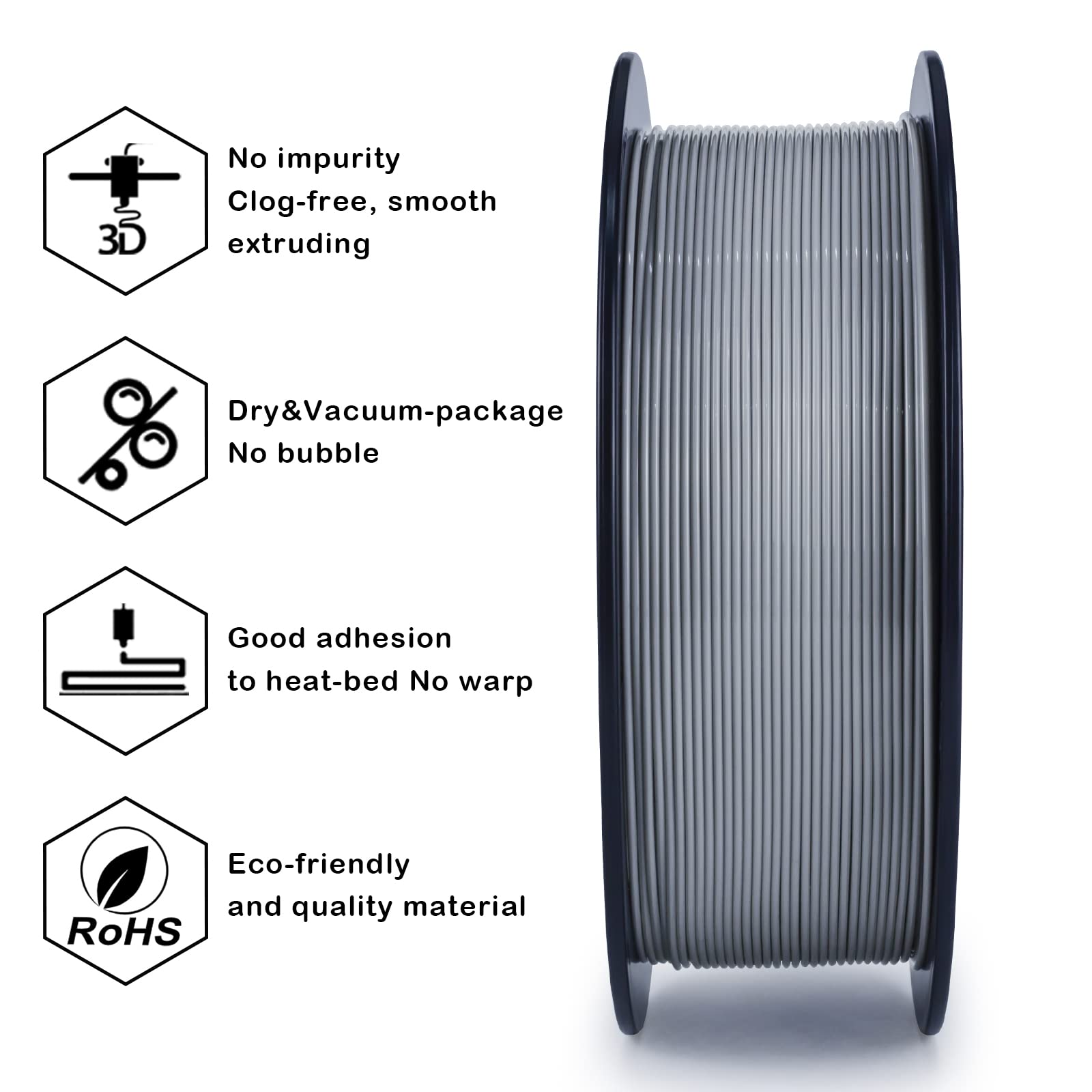 Ziro Pla Filament 175Mm,3D Printer Filament Pla Pro Basic Color Series 175Mm 1Kg(22Lbs), Dimensional Accuracy +  003Mm,Gray