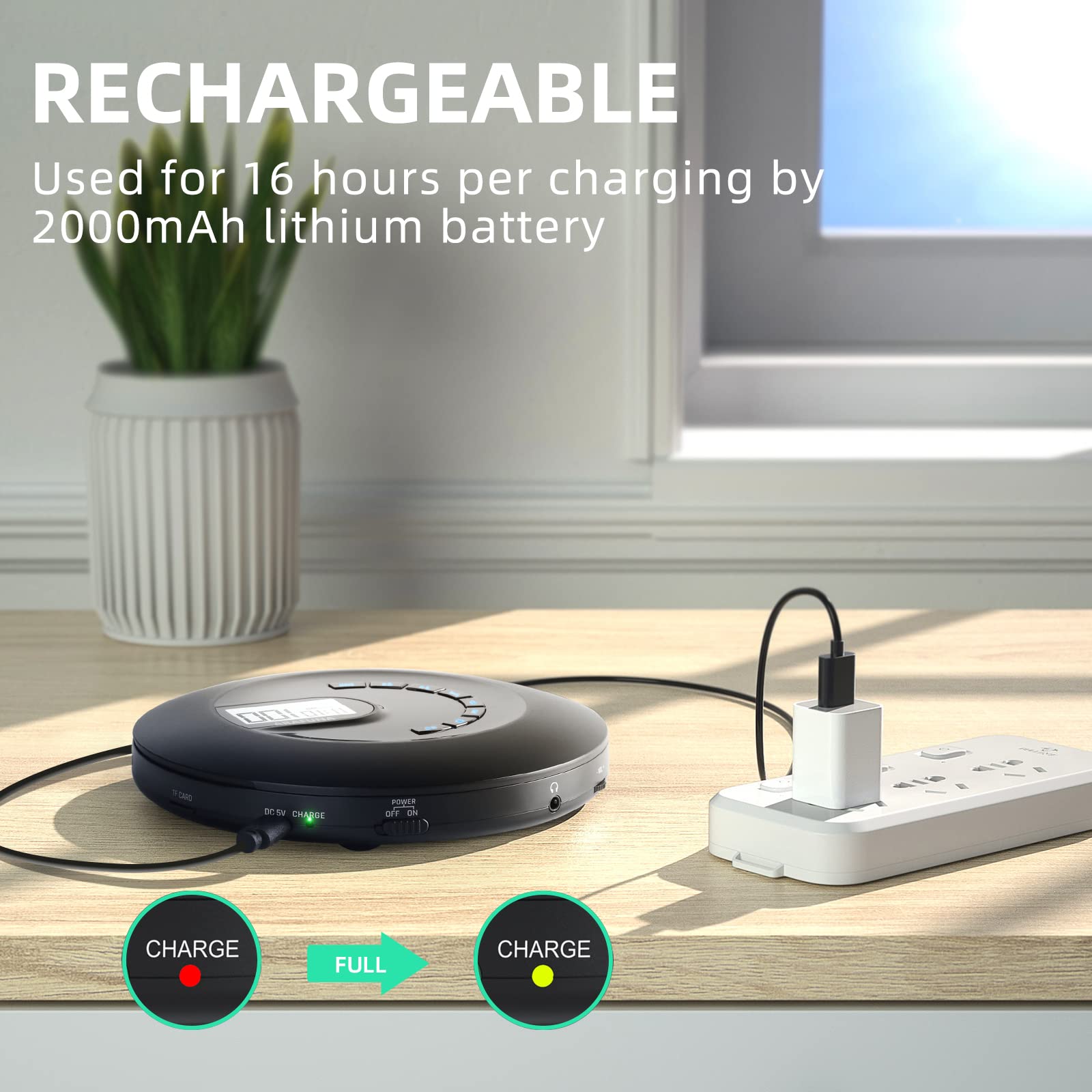 Cd Player Portable, Rechargeable Portable Cd Player For Car And Travel, Walkman Cd Player With Headphone And Anti Skip/Shockproo