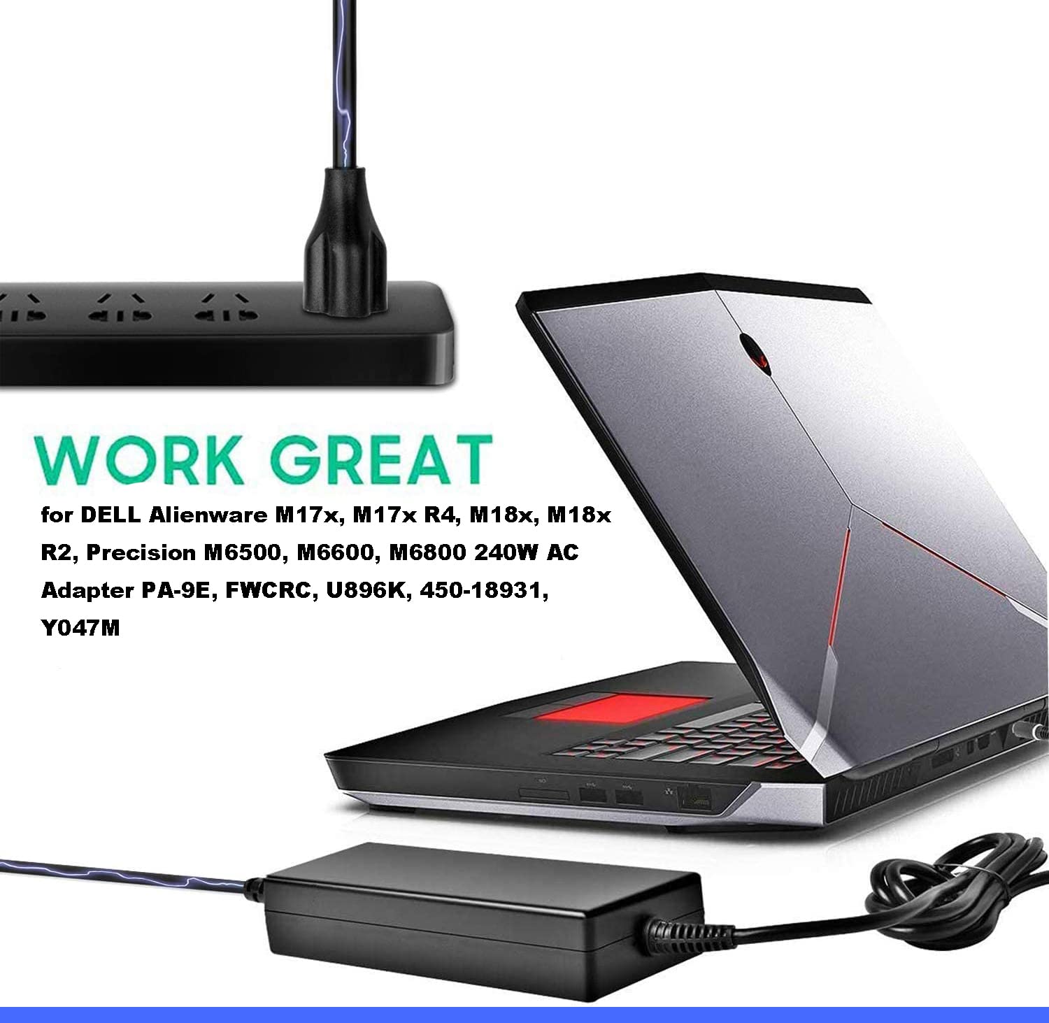 240Watts Laptop Charger For Dell Alienware R1 R2 R3 R4 R5 X15 X16 X17 M17 M17X X17 R2 M15 M18X G5 G15 G7 La240Pm190 Ha240Pm190 Gaming Da240Pm200 La240Pm200 Laptop G15 5511 5520 Power Supply Adapter