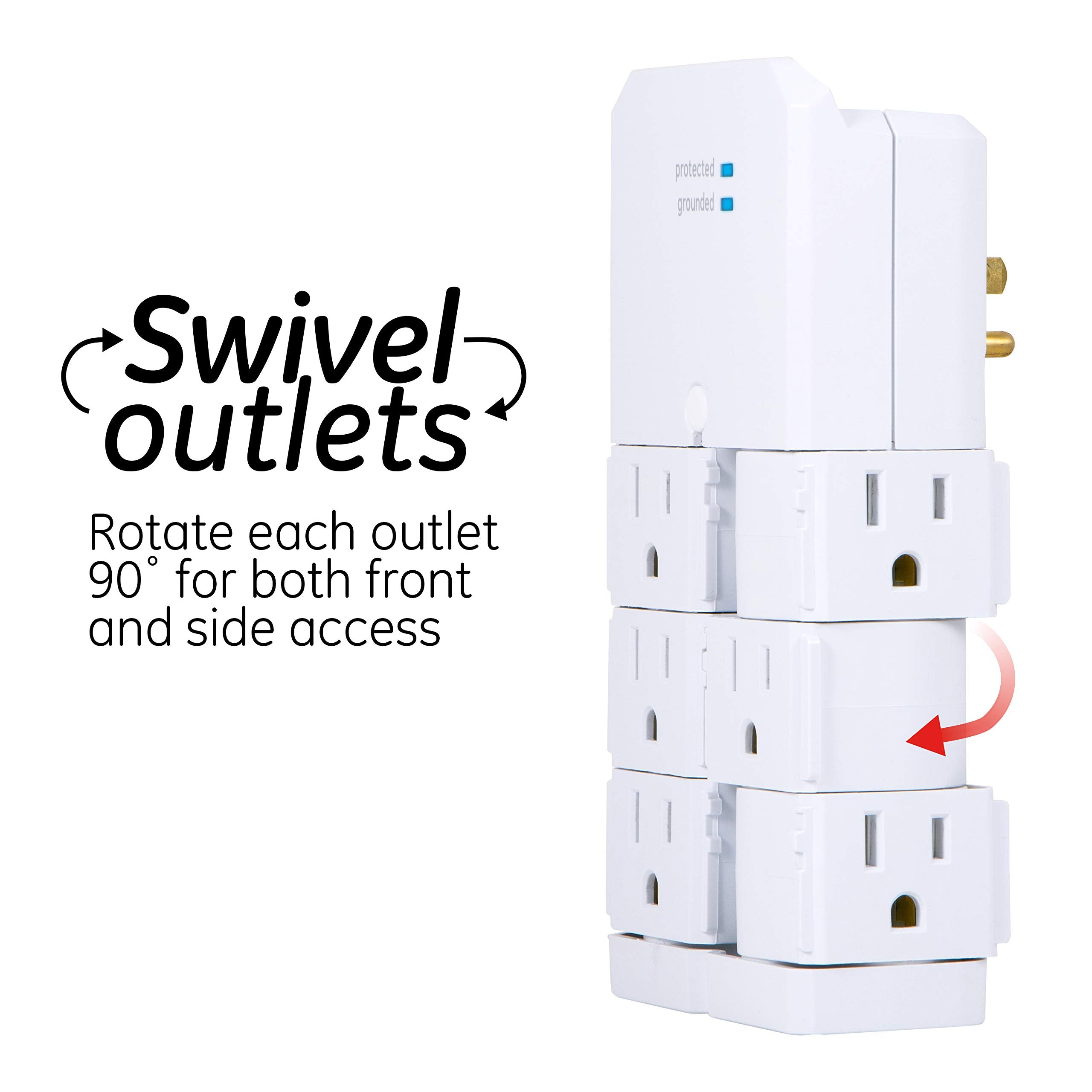 Ge Pro 6 Outlet Extender Surge Protector With Swivel Outlets, Wall Tap Adapter, 90 Degree Rotation, 1080 Joules, Warranty, Ul Li