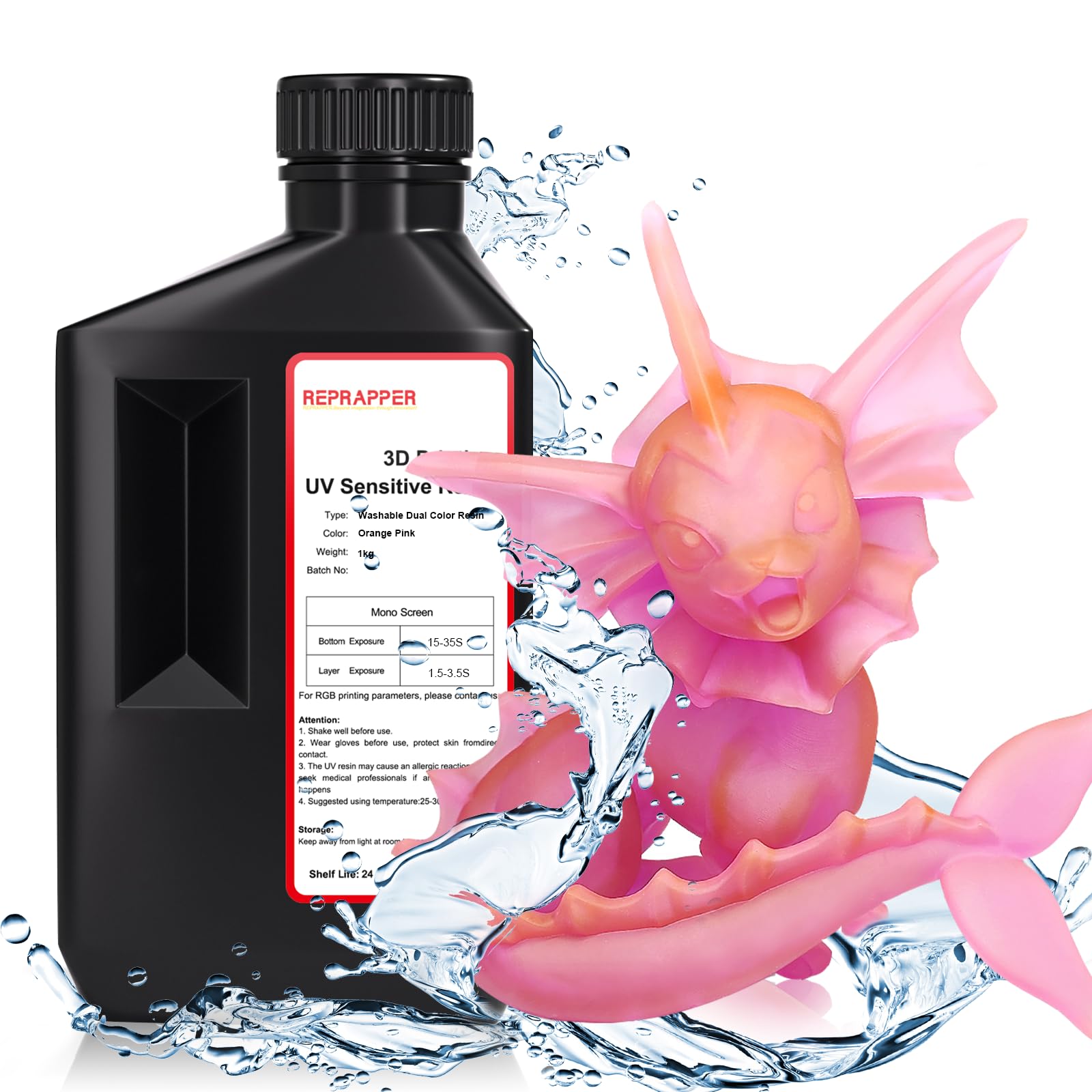 Reprapper Dual Color Water Washable 3D Printer Resin, 405Nm Fast Uv Curing Color Change 1Kg 3D Printing Resin Photopolymer Sensi