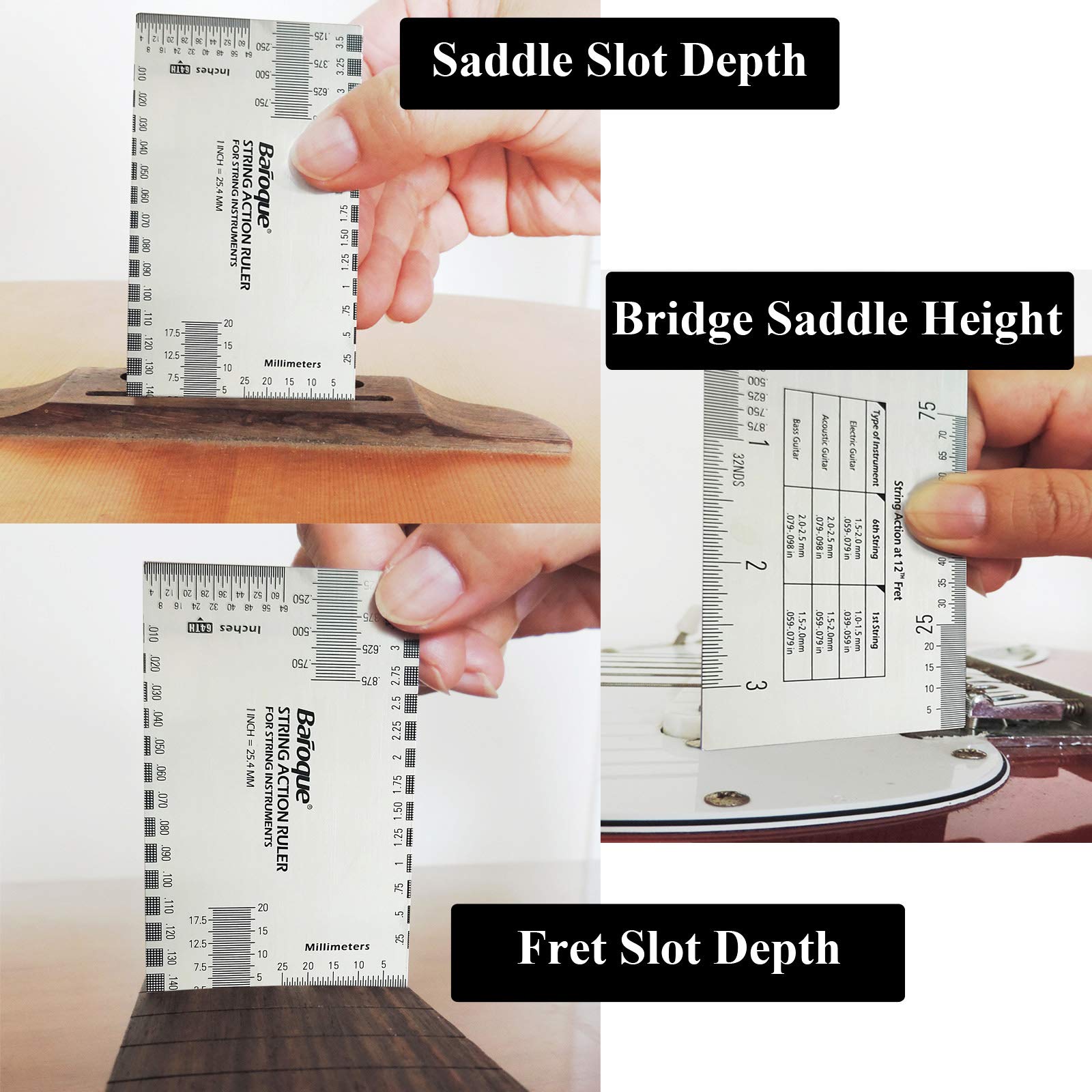 Baroque String Action Gauge Precise Guitar Ruler Set Up Tool Kit For Electric Bass And Acoustic Guitar