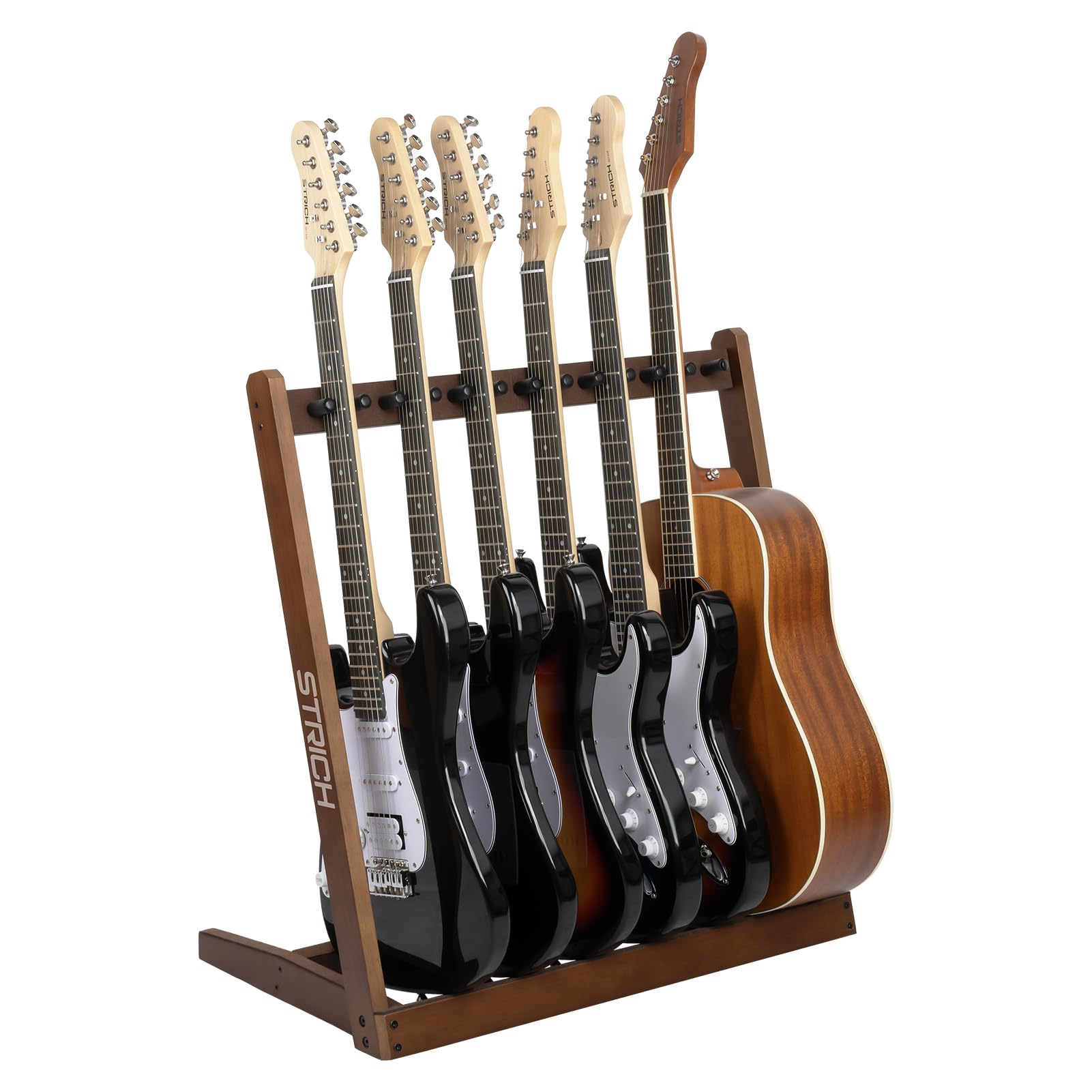 STRICH Wooden Guitar Stand Multiple Guitars, Guitar Rack for 4 Acoustic or 6 Electric Guitars & Basses, Floor Standing Multi Gui