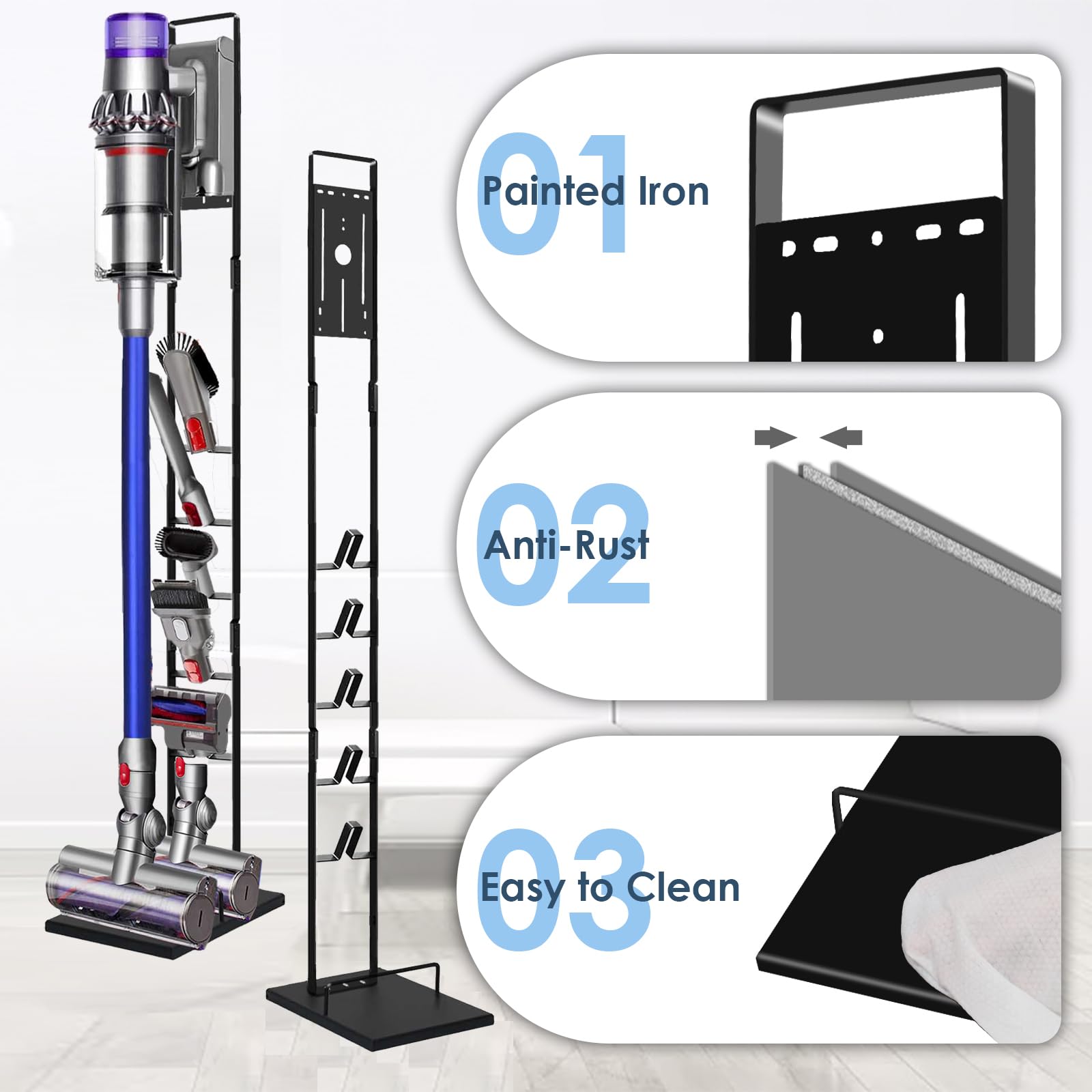 Lasvea Vacuum Stand for Dyson V15 V11 V10 V9 V8 V7 V6 - Heavy Metal Bracket Holder with Wheels, Black
