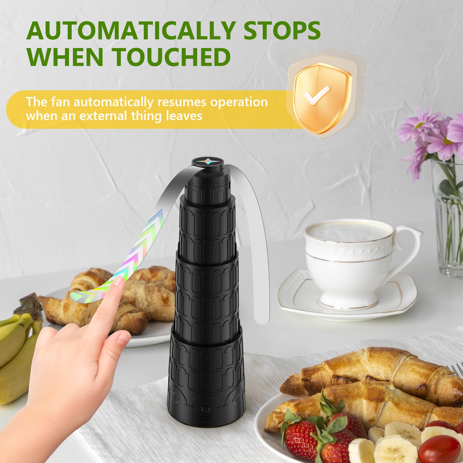 Adawook Fly Fans For Tables, Height Ajustable Food Fans, Chemical Free Bug Fans With Soft Blades, Keep Flies Bugs Away, Foldable