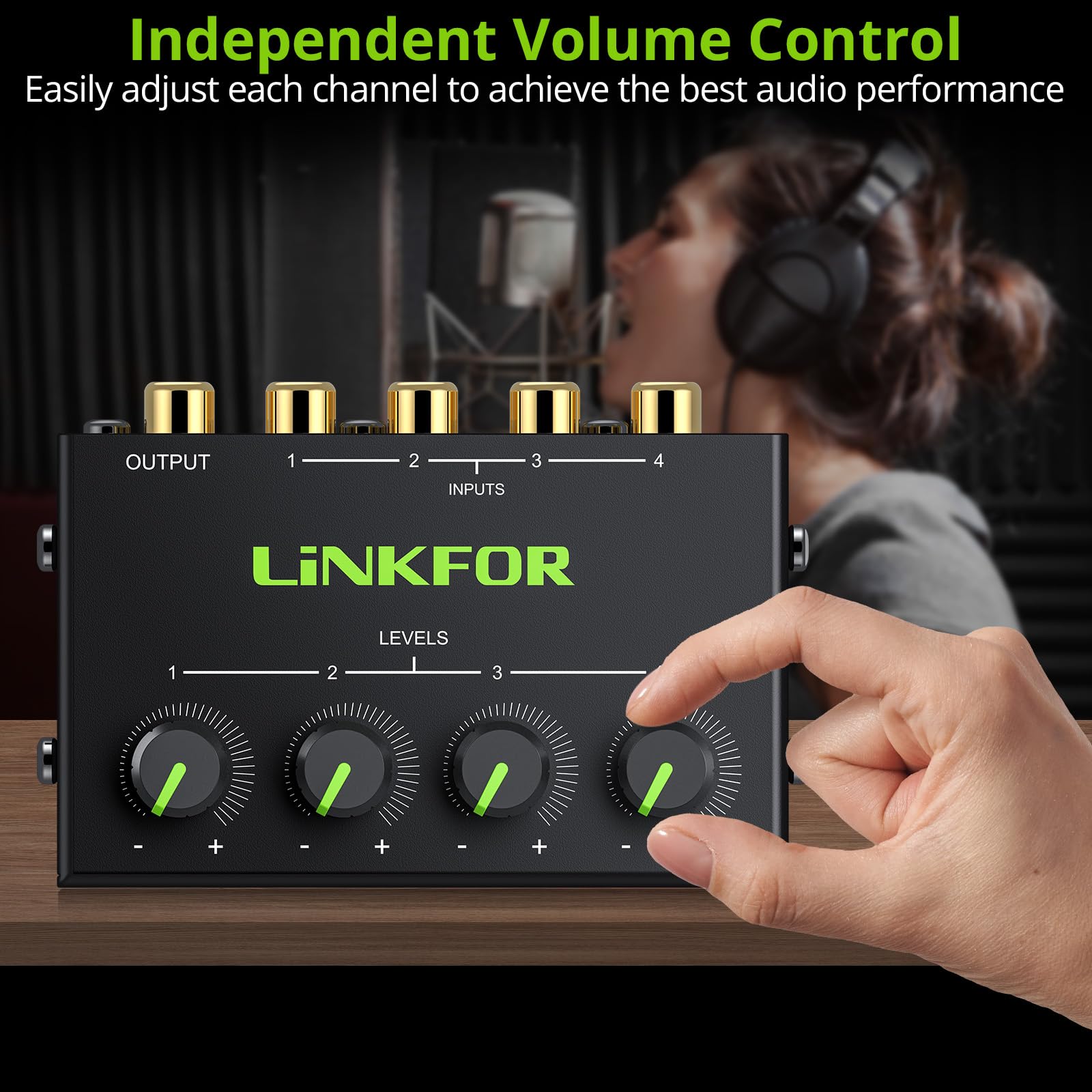 Linkfor 4 Channel Stereo Audio Mixer Cx400 Metal Shell Support Rca Input And Output Mini Passive Stereo Mixer With Separate Volu