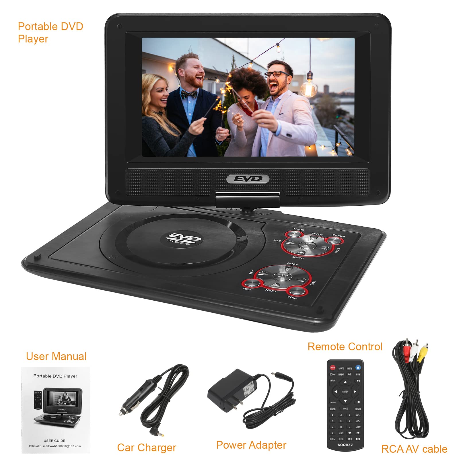 11.5' Portable Dvd Player With 9.5' Swivel Screen, 5 Hours Rechargeable Battery,Car Dvd Player,Support Cd/Dvd/Sd Card/Usb,Regions Free,Dual Speakers, Black�