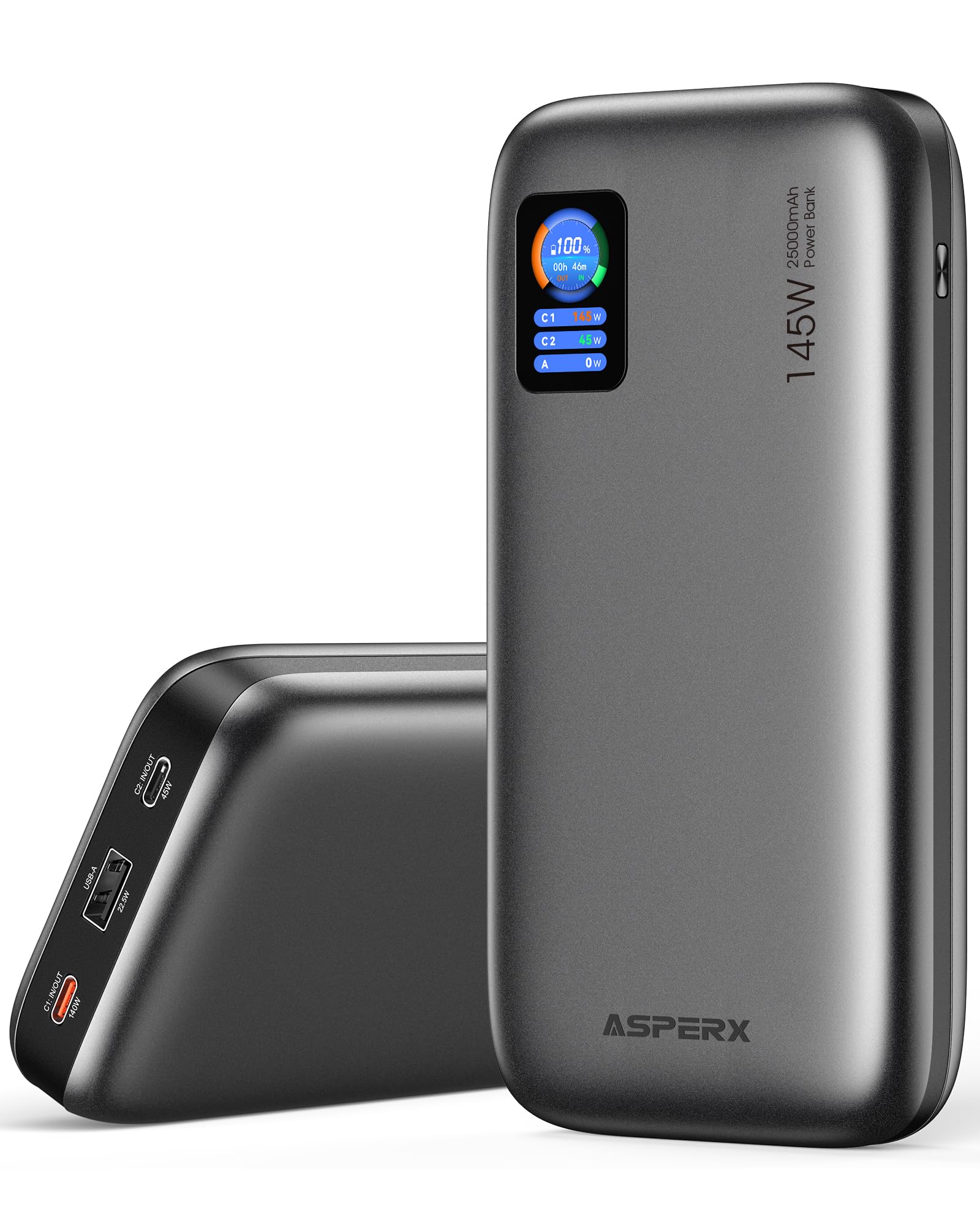 AsperX Laptop Power Bank, 25,000mAh 140W PD 3.1 Fast Charging Portable Charger, TFT Smart Display USB C Battery Pack(92.5Wh) for