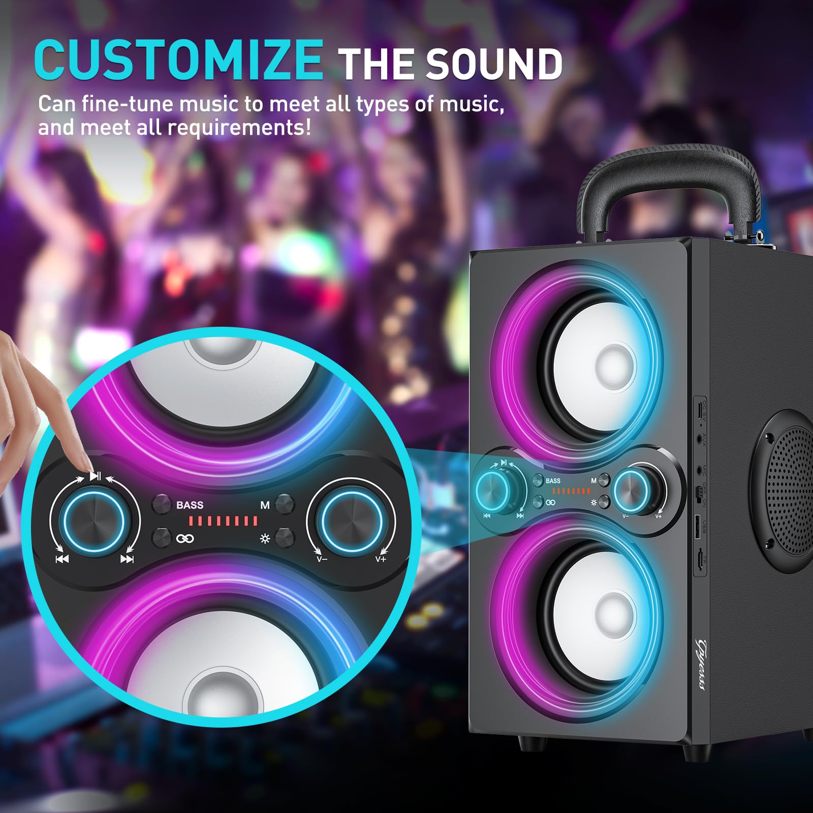 Tpyesss Bluetooth Speakers, 80W(Peak) Wireless Tws Portable Bluetooth Speaker, Beat Driven Lights, 100Db Loud Stereo Speaker Wit