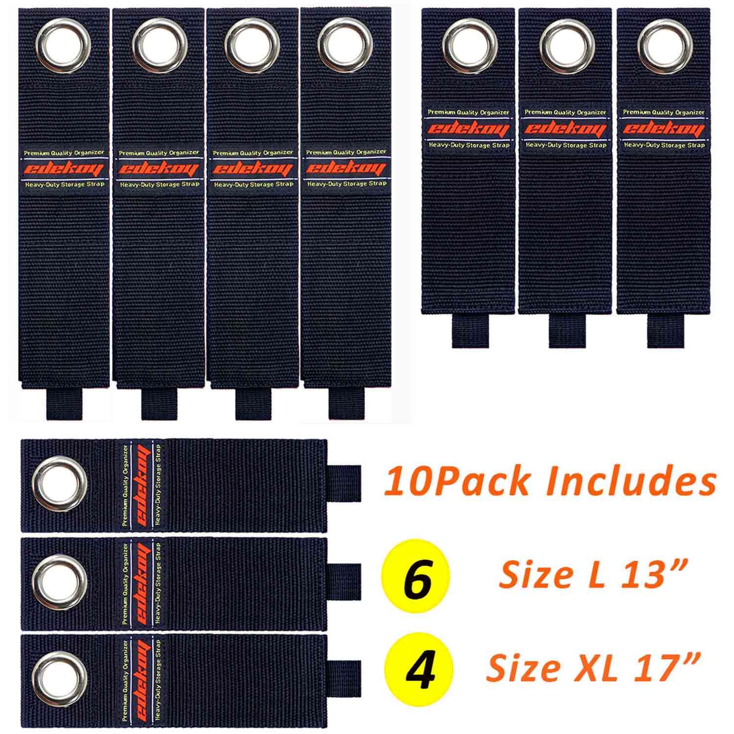 edekoy Heavy Duty Extension Cord Holder Storage Straps Organizer 10-Pack Nylon Black 6x17" 4x13"
