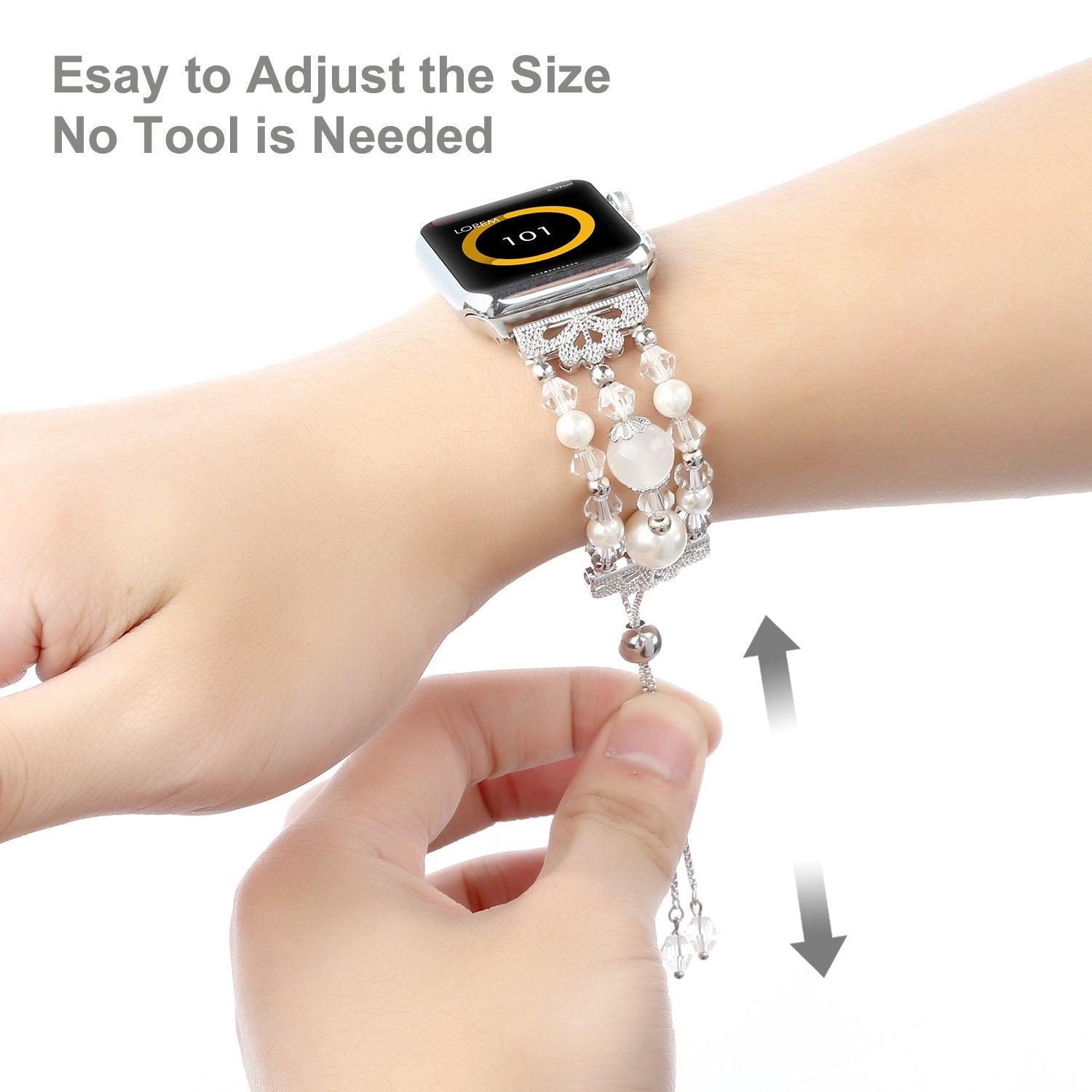 Fohuas Compatible For Apple Watch Band Women 38Mm 40Mm 41Mm, Adjustable Crystal Beaded Pearl Bling Iwatch Bracelet Bangle Clear